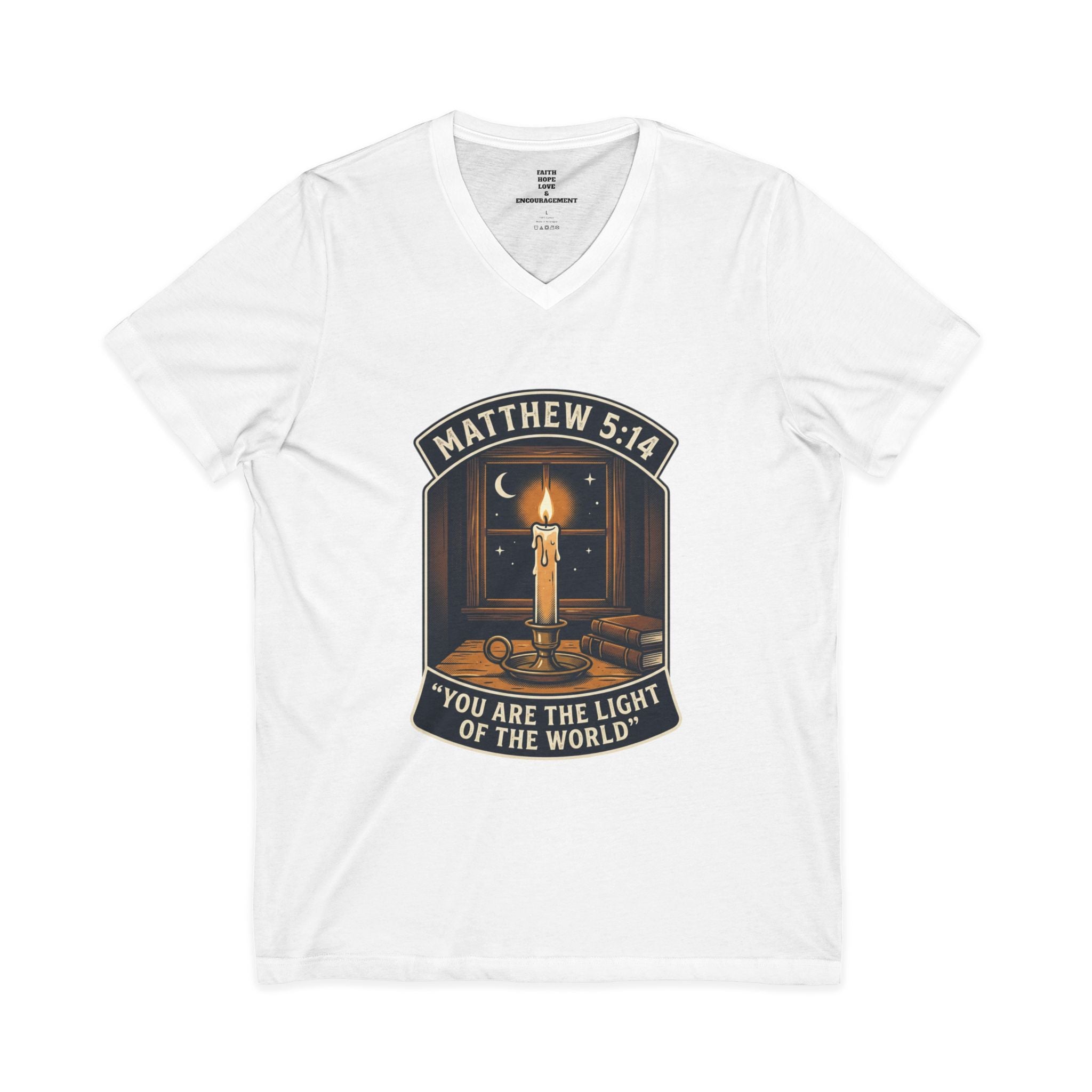 “You Are the Light of the World” Inspirational Christian Shirt — Unisex Jersey Short Sleeve V-Neck Tee