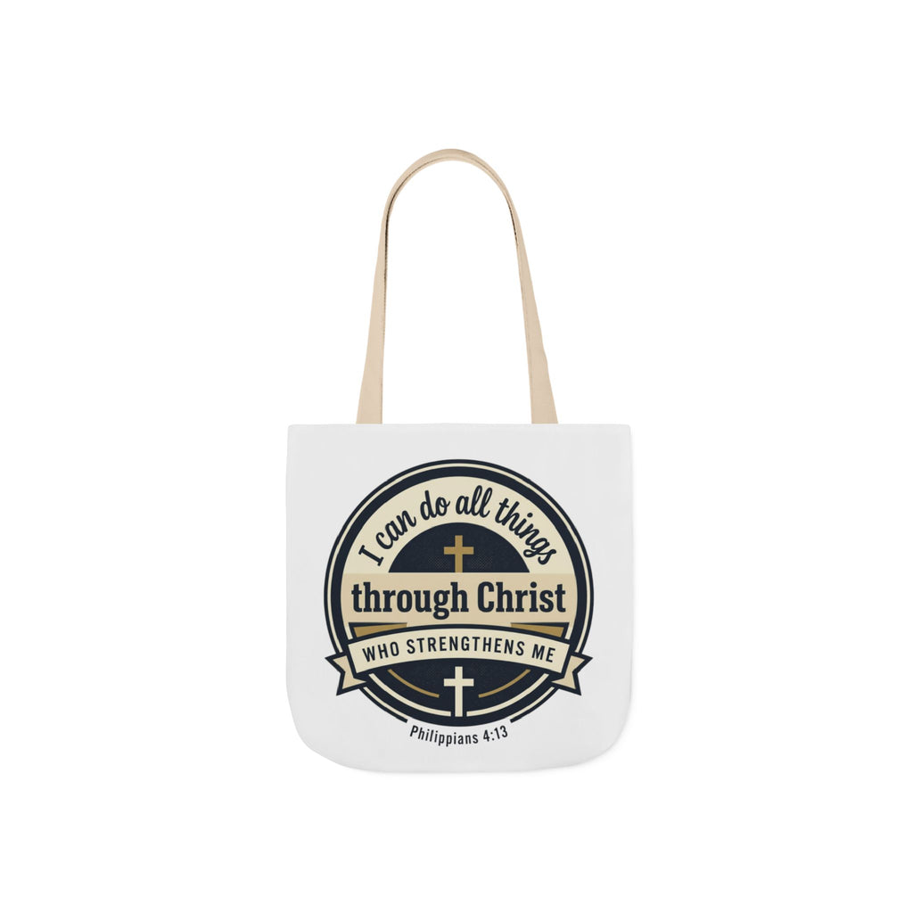"I Can Do All Things Through Christ" Scripture Graphic — Canvas Tote Bag