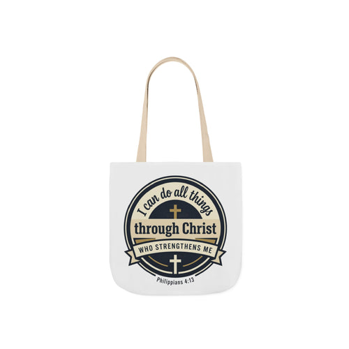 "I Can Do All Things Through Christ" Scripture Graphic — Canvas Tote Bag