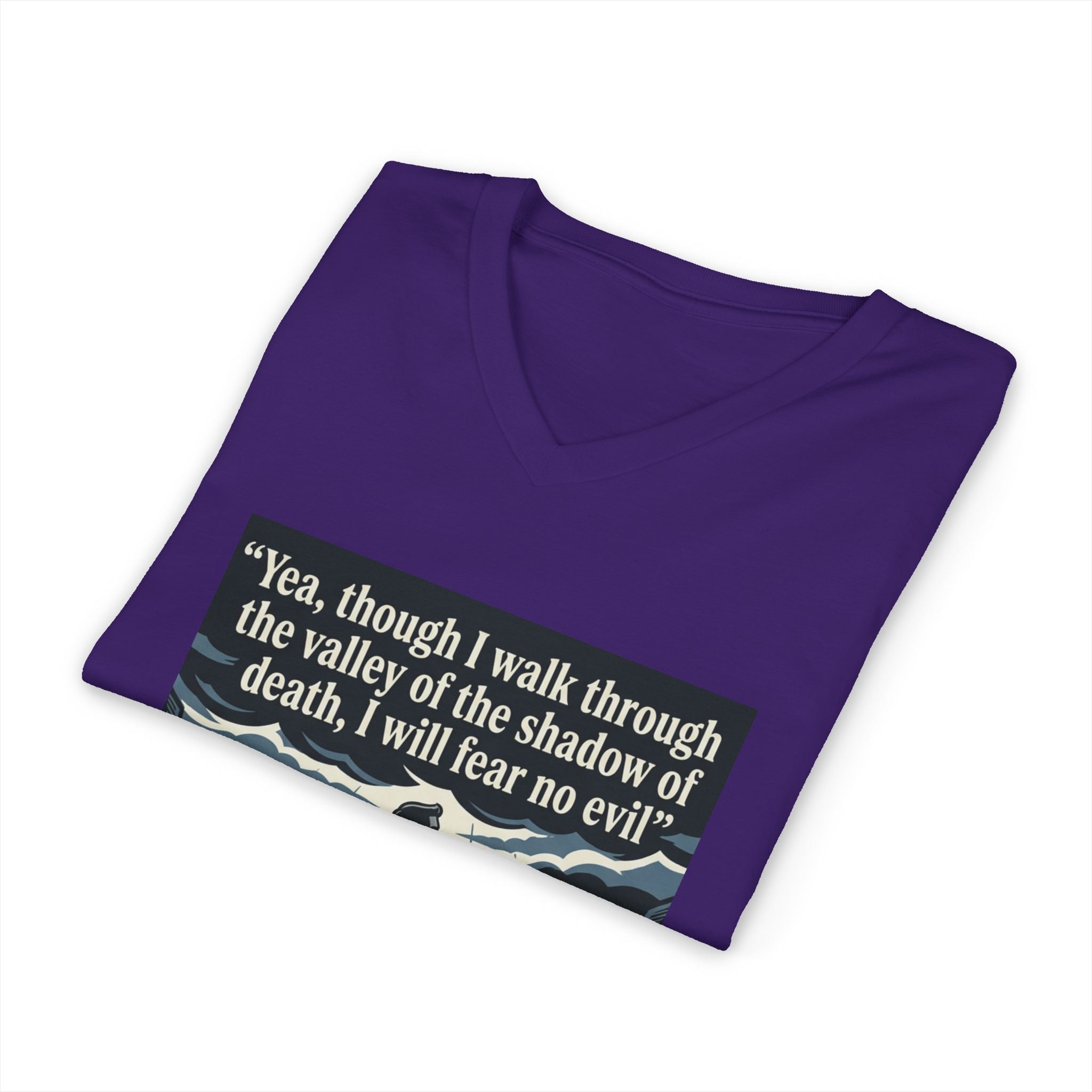 "Yea, though I walk... I will fear no evil" - Unisex Jersey Sleeve V-Neck Tee