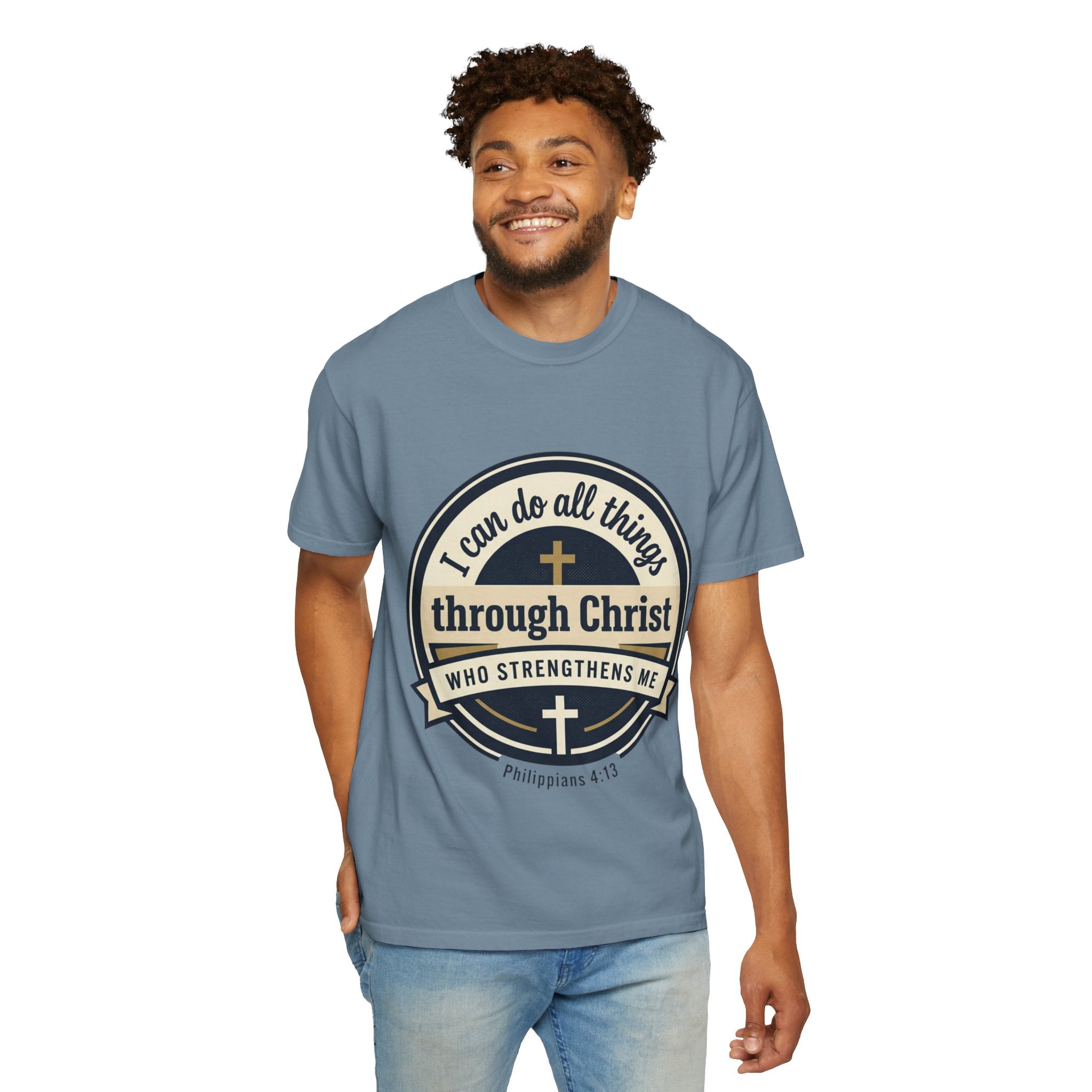 Unisex Garment-Dyed T-shirt | Philippians 4:13 Scripture Graphic