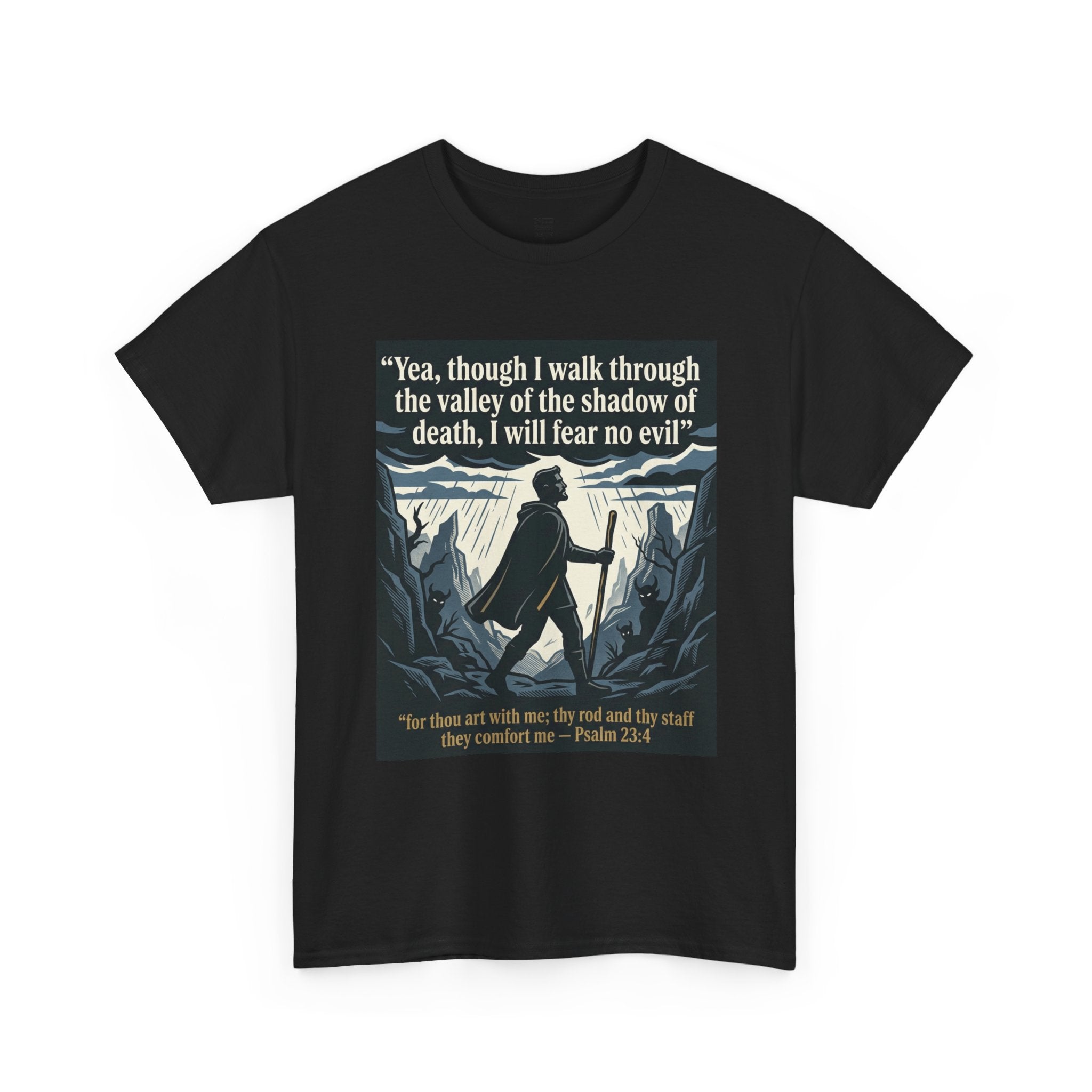 Psalm 23 'I Will Fear No Evil' Scripture Graphic - Unisex Heavy Cotton Tee