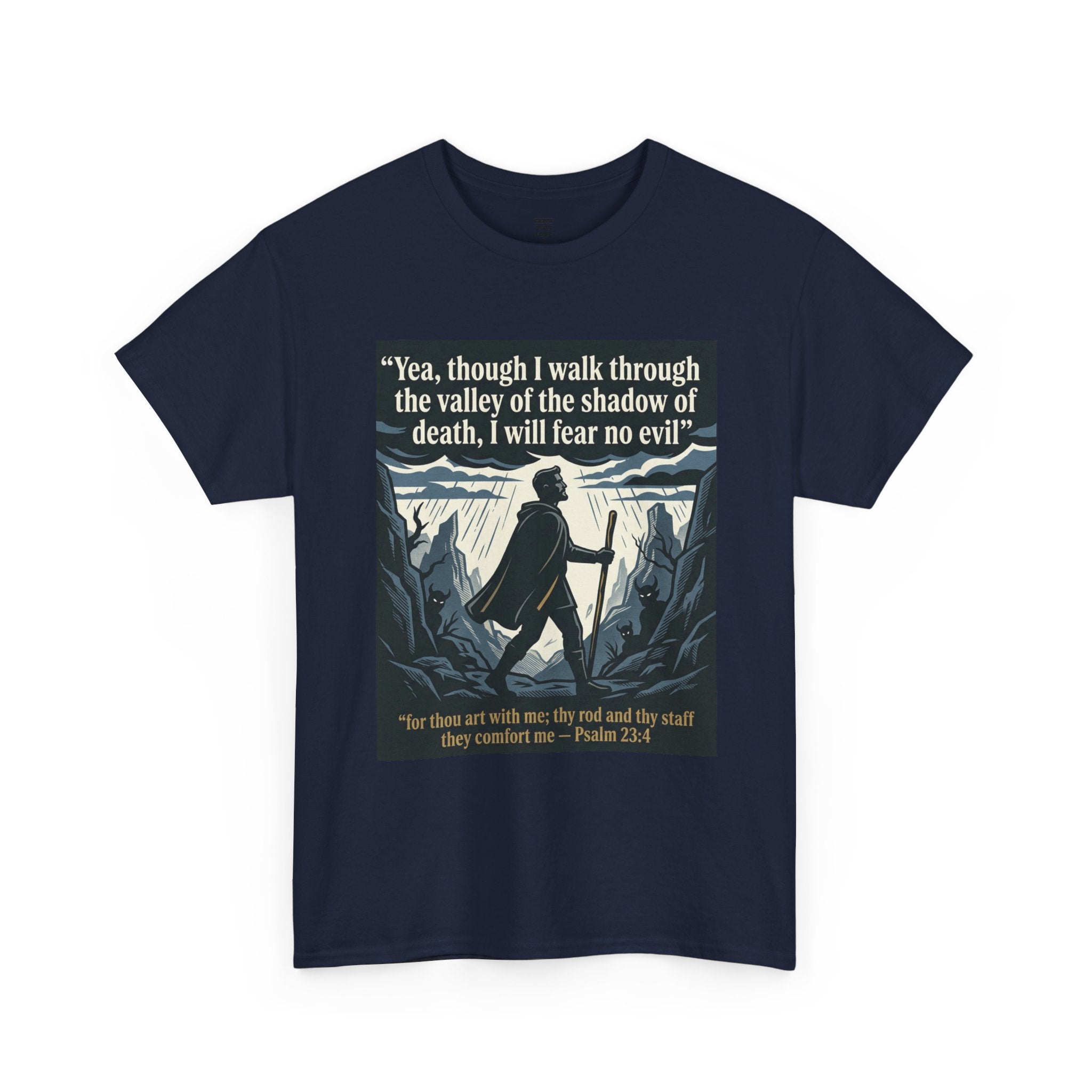 Psalm 23 'I Will Fear No Evil' Scripture Graphic - Unisex Heavy Cotton Tee