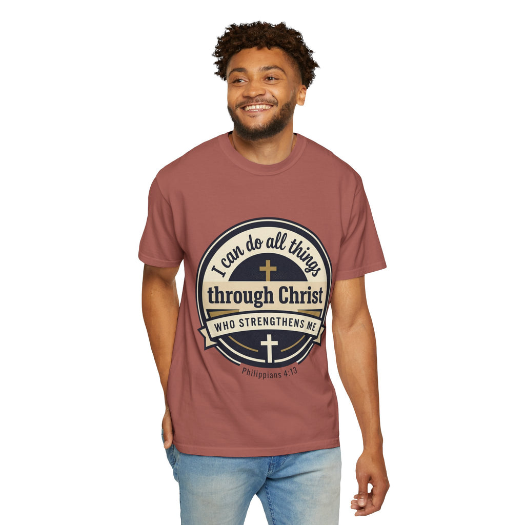 Unisex Garment-Dyed T-shirt | Philippians 4:13 Scripture Graphic