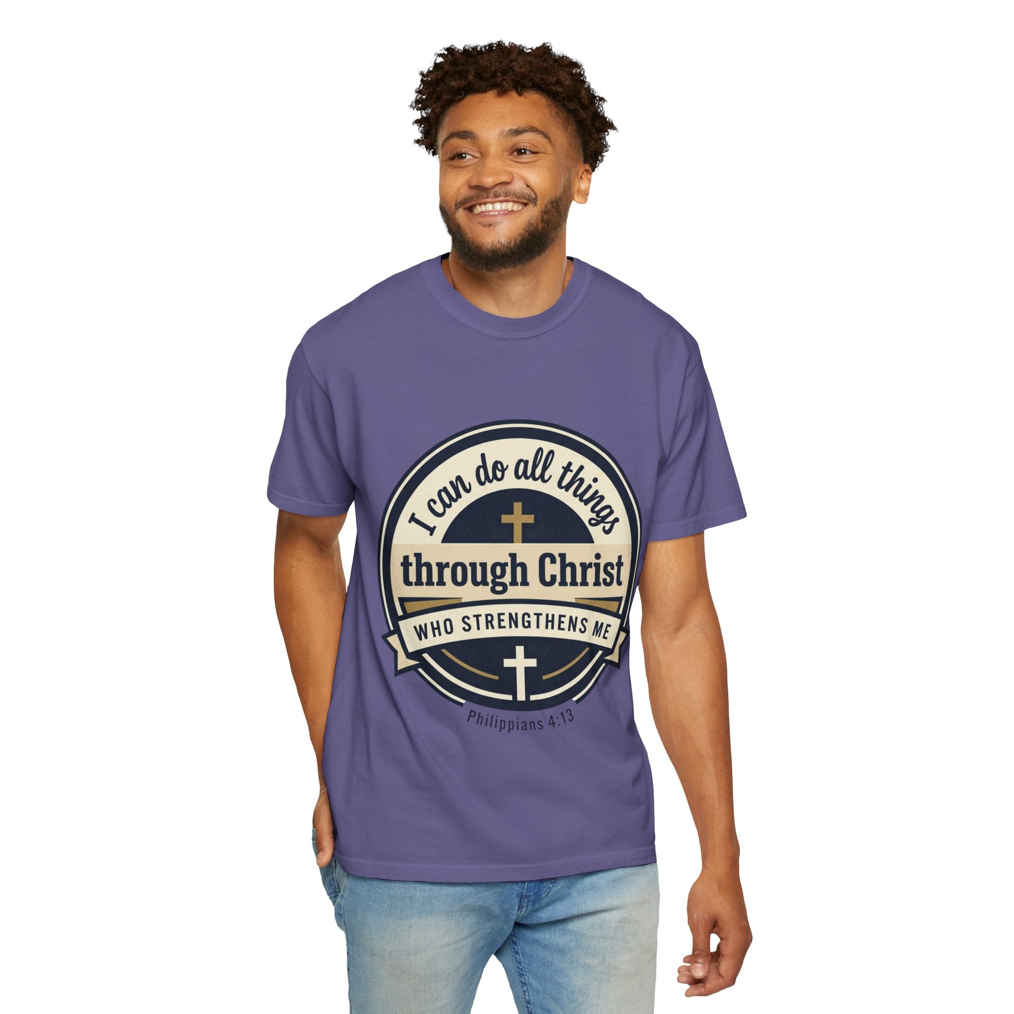 Unisex Garment-Dyed T-shirt | Philippians 4:13 Scripture Graphic