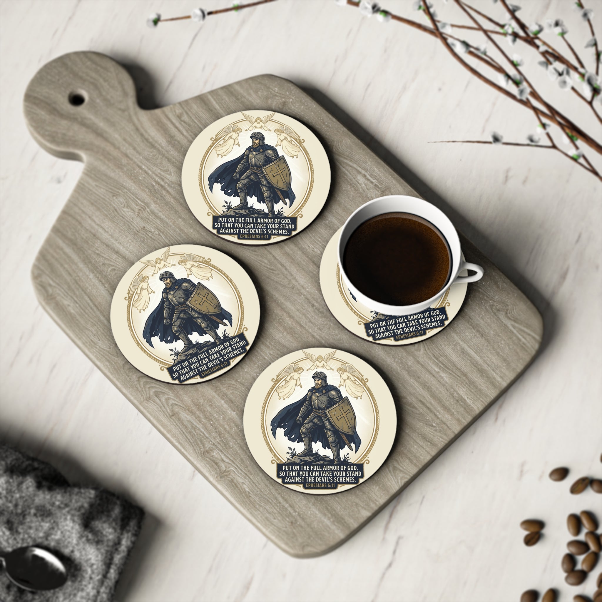 'Full Armor of God' Scripture Drink Coaster (1pc/4pc)