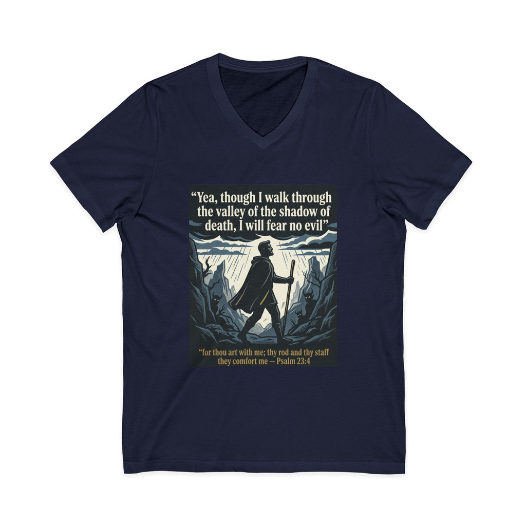 "Yea, though I walk... I will fear no evil" - Unisex Jersey Sleeve V-Neck Tee