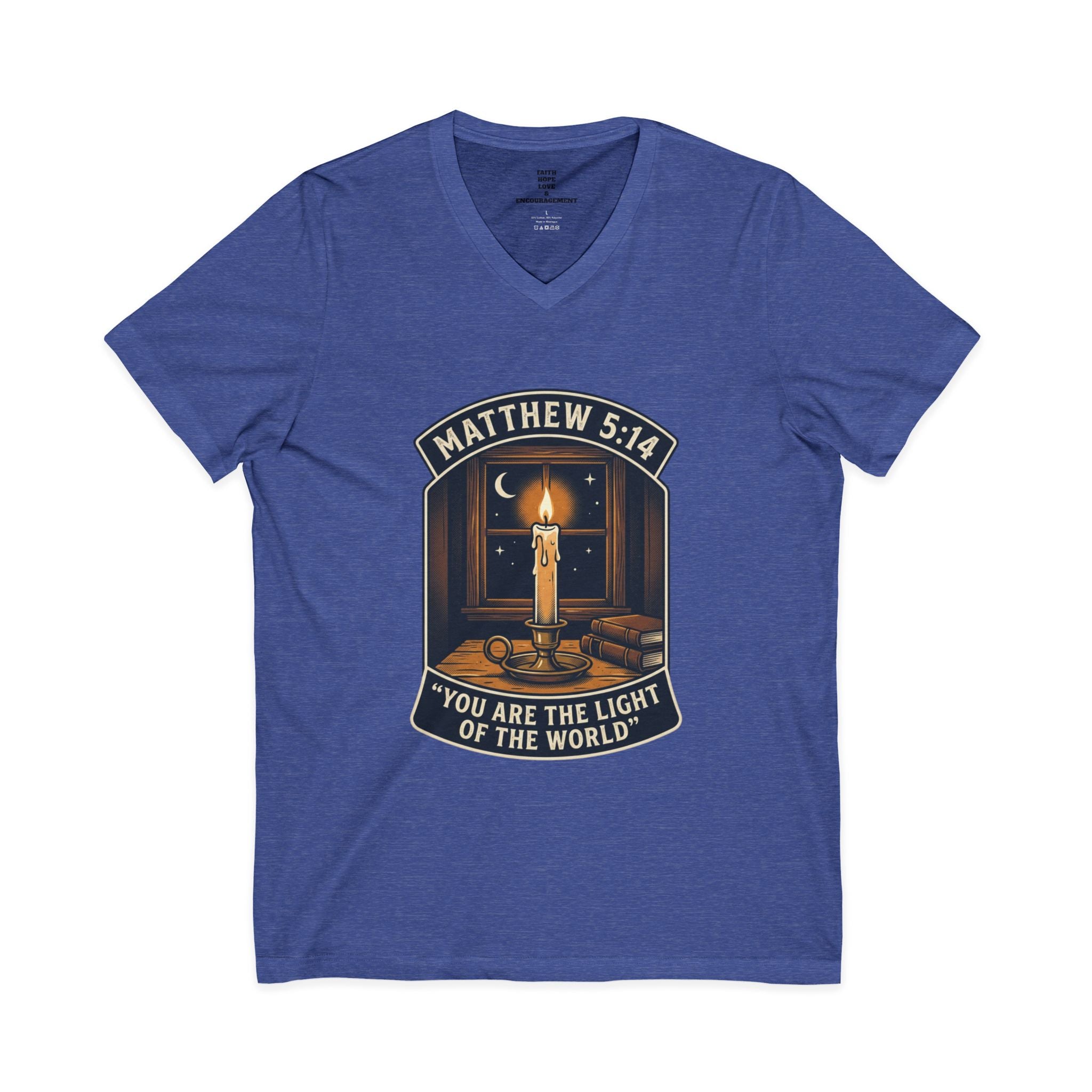 “You Are the Light of the World” Inspirational Christian Shirt — Unisex Jersey Short Sleeve V-Neck Tee