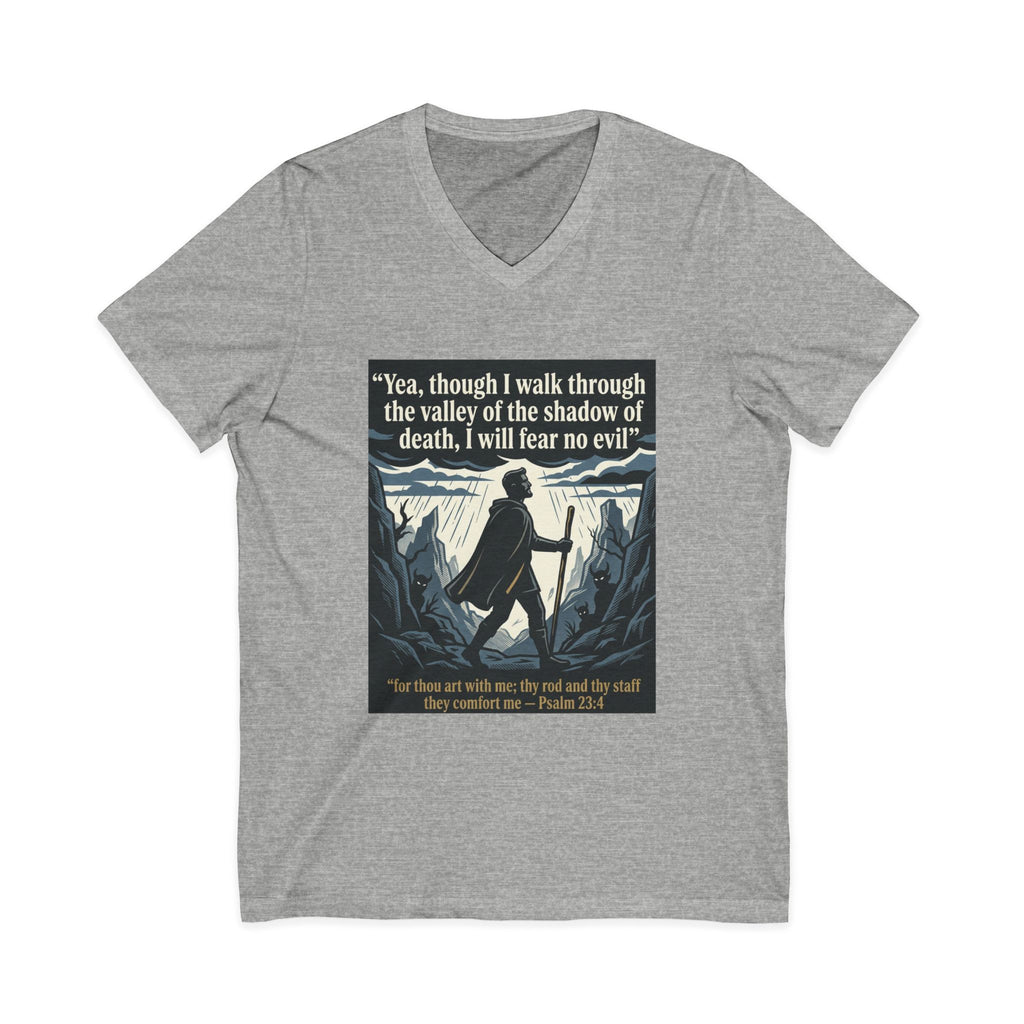 "Yea, though I walk... I will fear no evil" - Unisex Jersey Sleeve V-Neck Tee