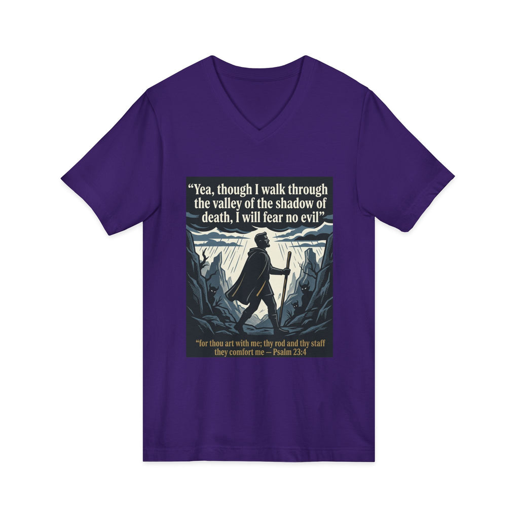 "Yea, though I walk... I will fear no evil" - Unisex Jersey Sleeve V-Neck Tee