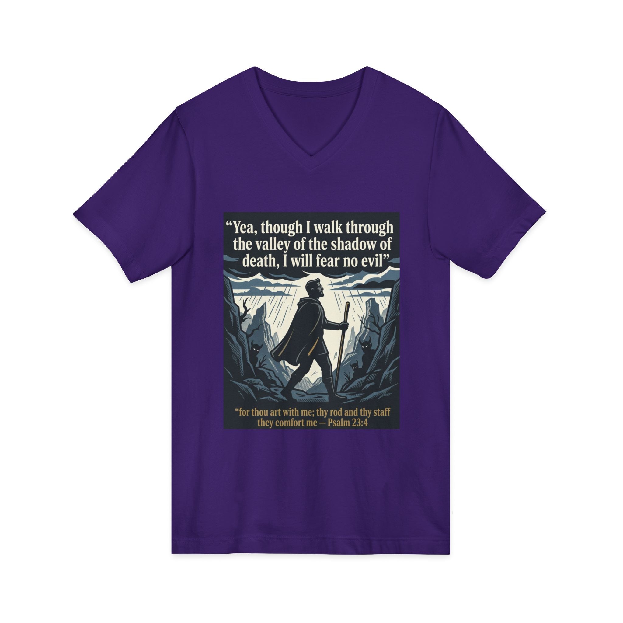 "Yea, though I walk... I will fear no evil" - Unisex Jersey Sleeve V-Neck Tee