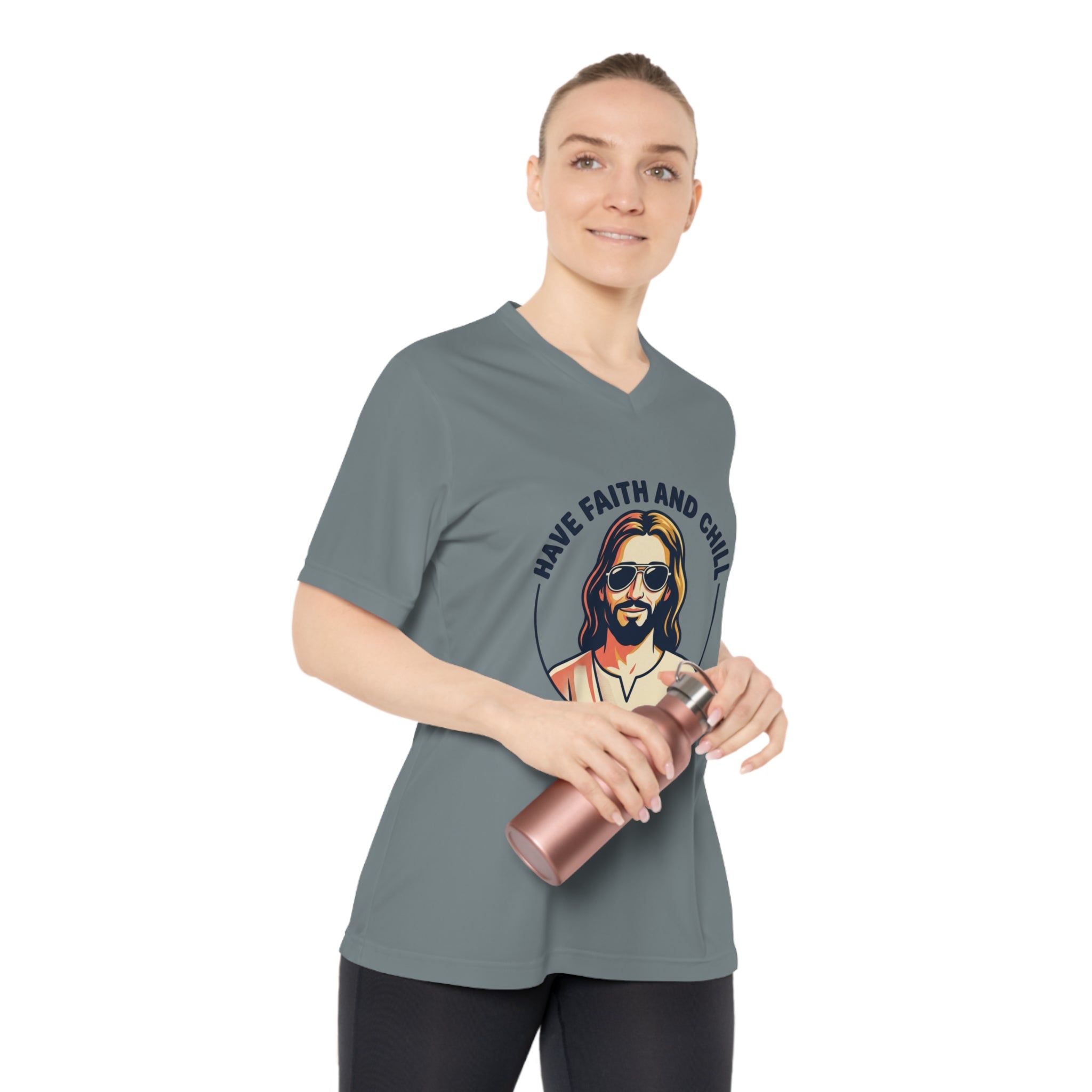 Have Faith and Chill - Women's Performance V-Neck T-Shirt