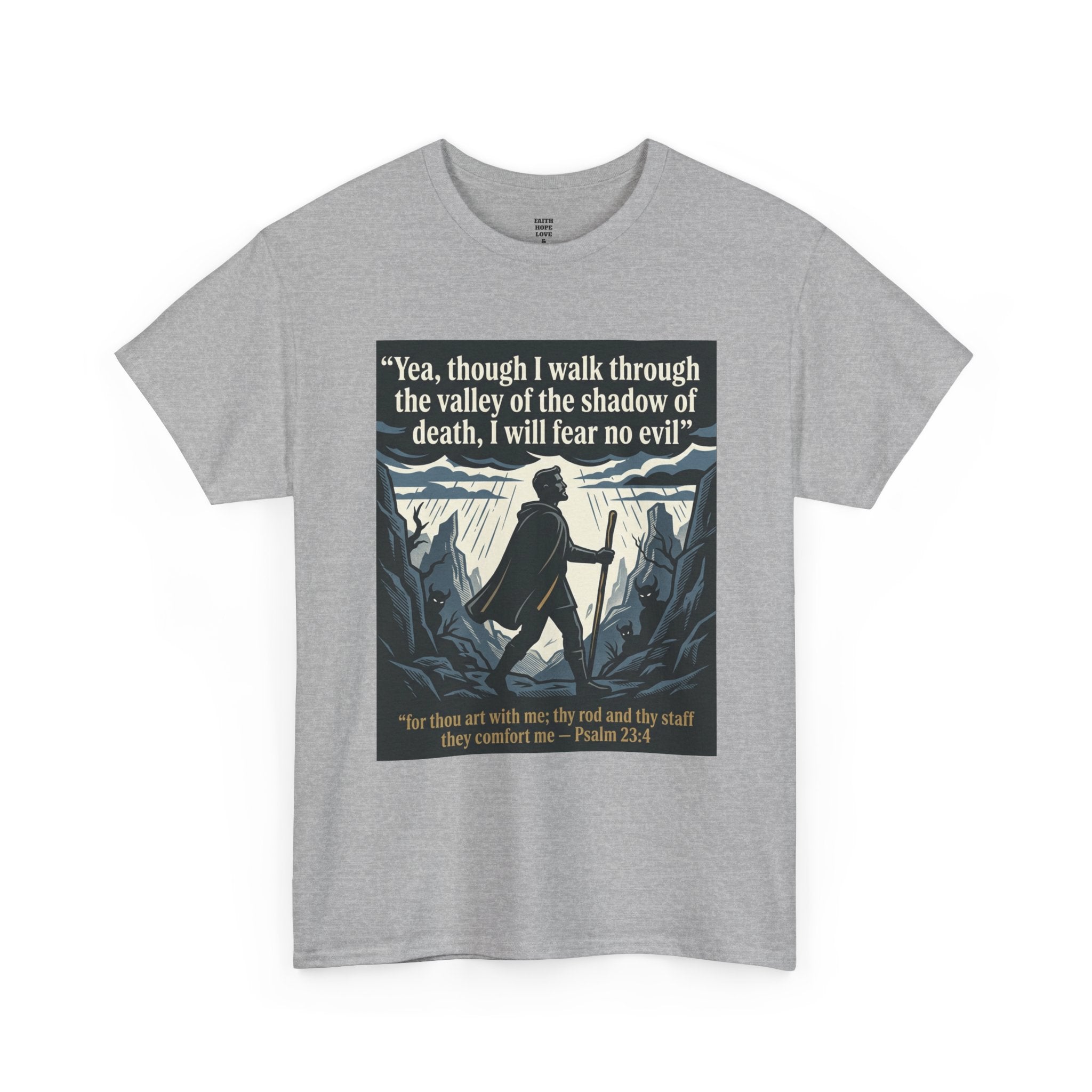 Psalm 23 'I Will Fear No Evil' Scripture Graphic - Unisex Heavy Cotton Tee