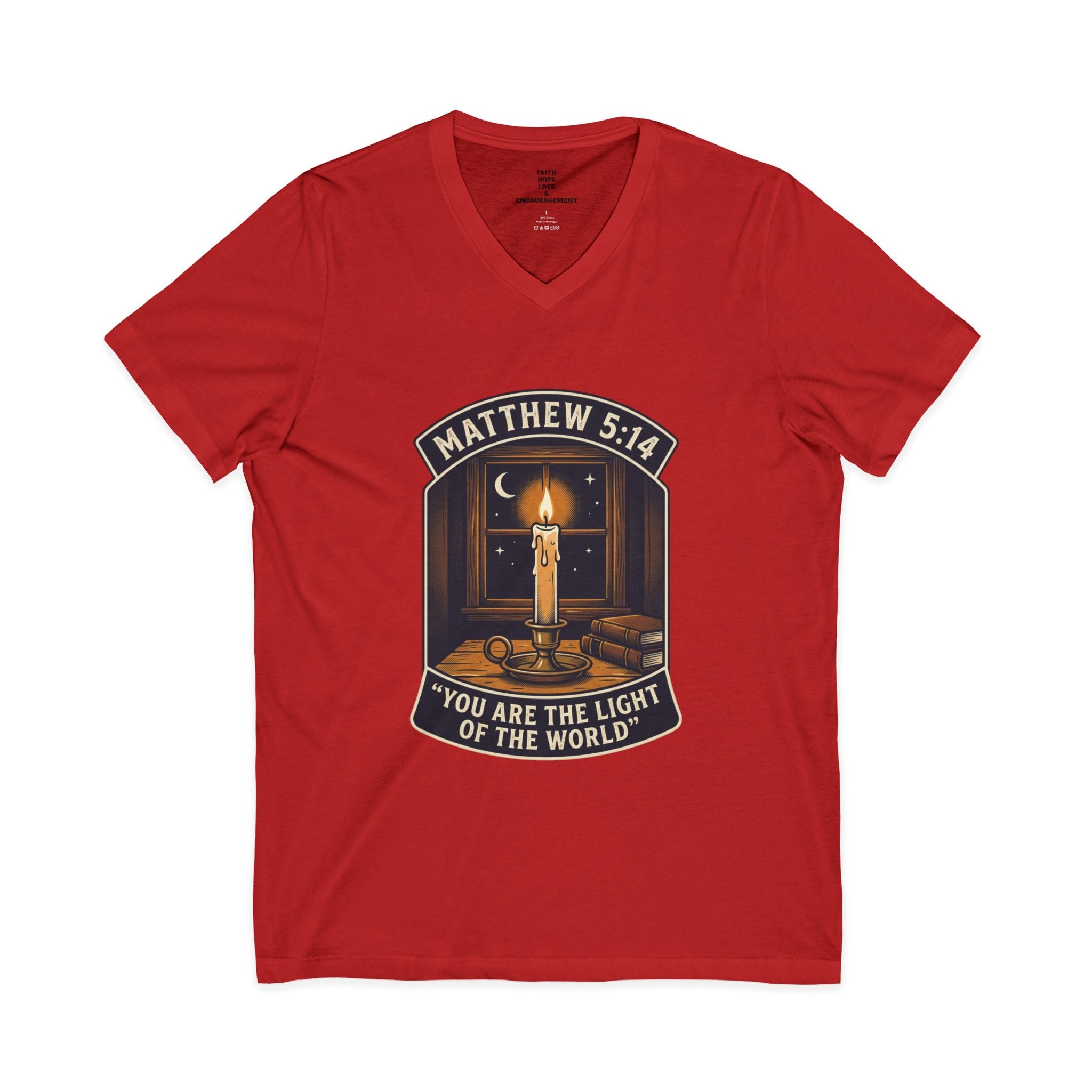 “You Are the Light of the World” Inspirational Christian Shirt — Unisex Jersey Short Sleeve V-Neck Tee