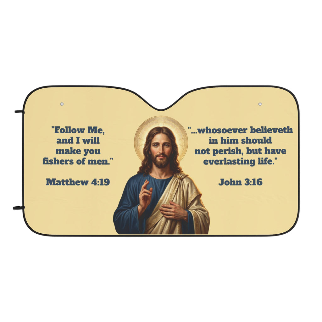 Jesus Graphic & Bible Verses (Matthew 4:19, John 3:16) Car Sun Shade