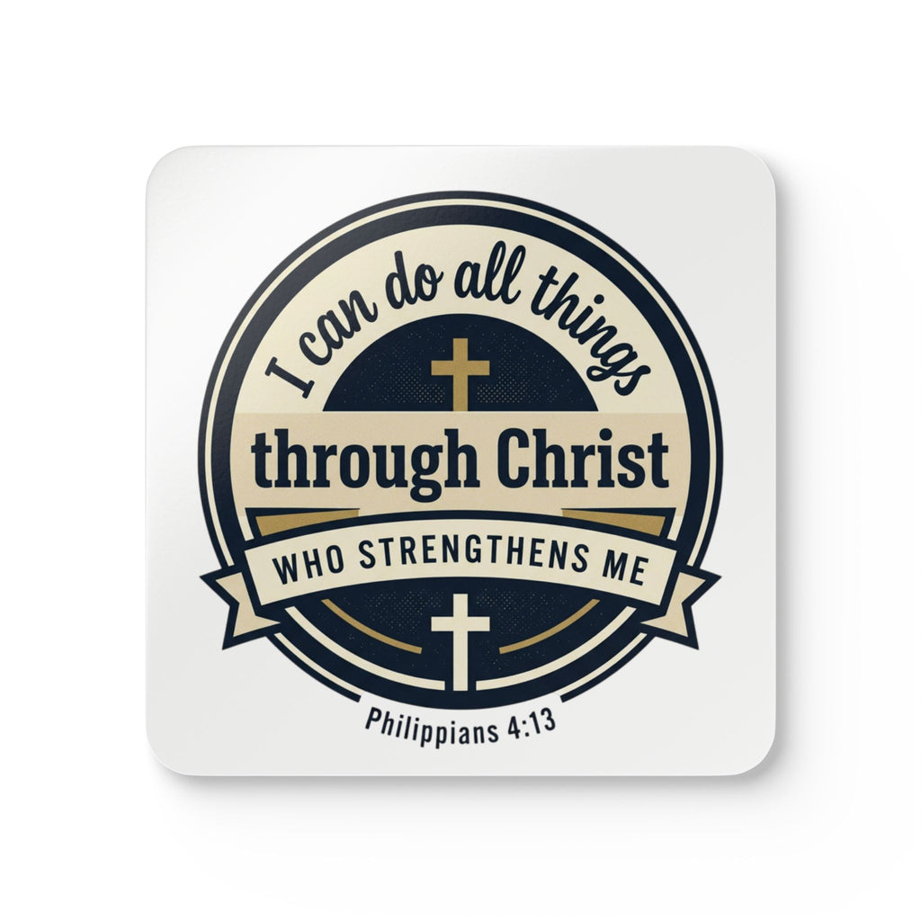 Philippians 4:13 Verse Graphic — Corkwood Coaster Set (4pc)
