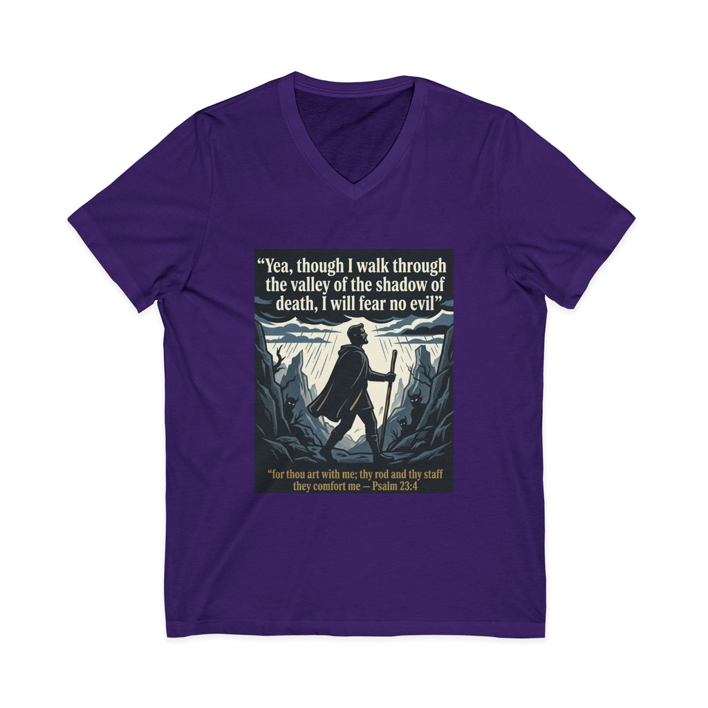 "Yea, though I walk... I will fear no evil" - Unisex Jersey Sleeve V-Neck Tee