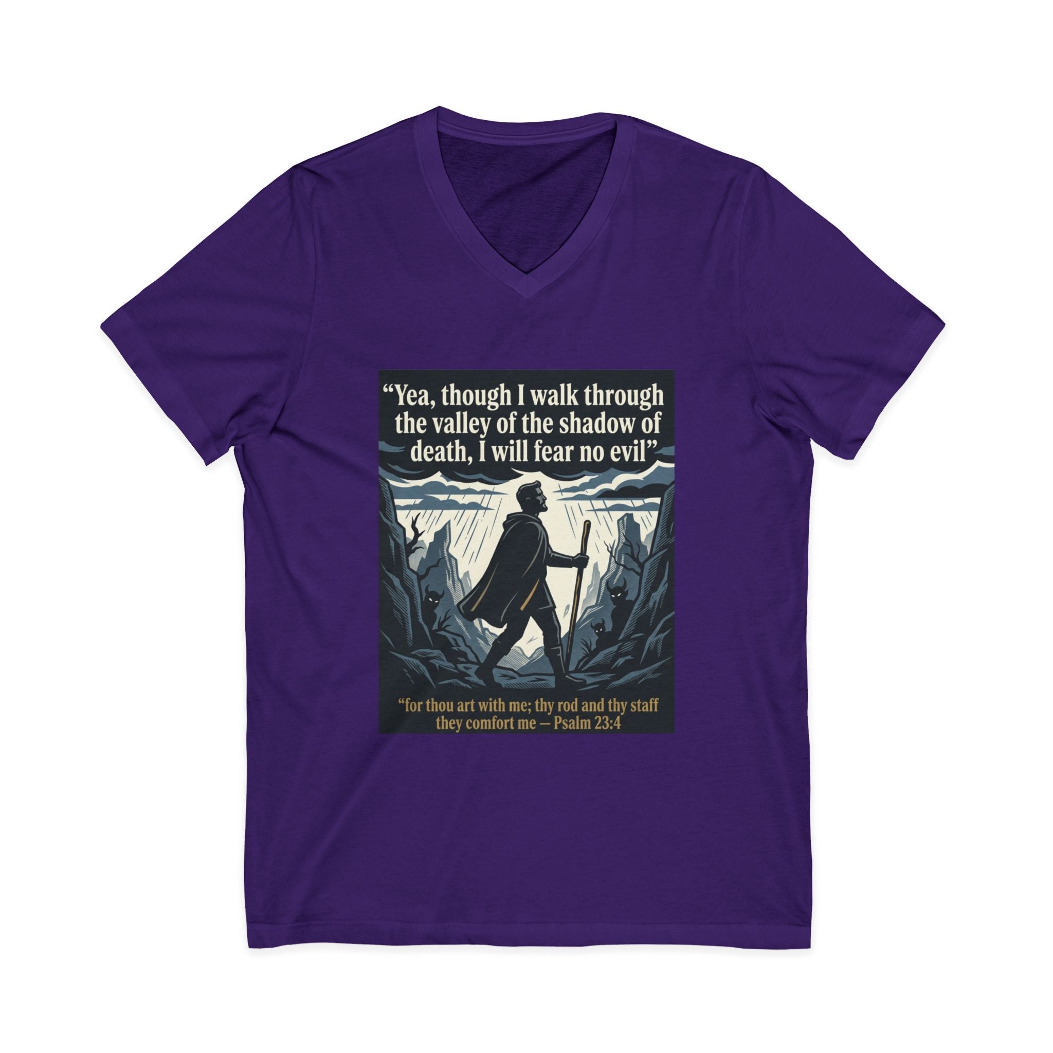"Yea, though I walk... I will fear no evil" - Unisex Jersey Sleeve V-Neck Tee