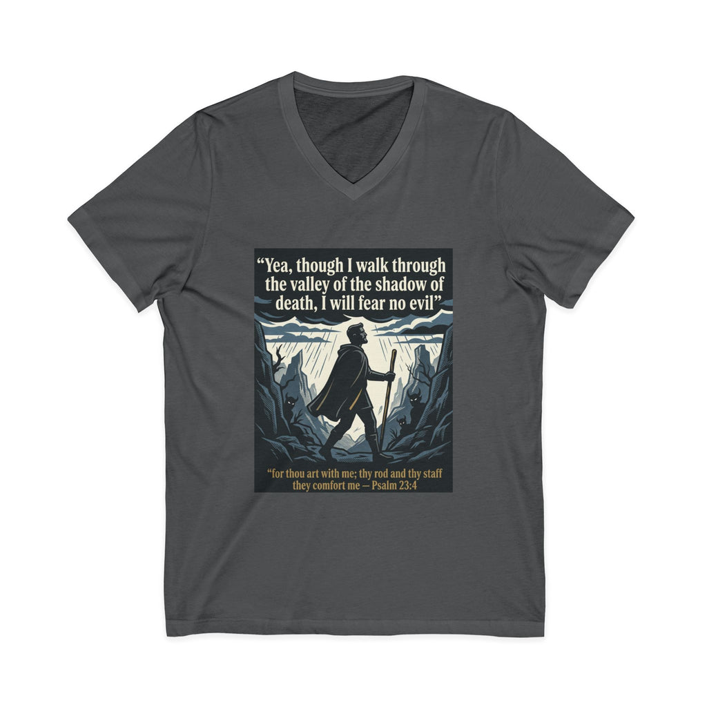 "Yea, though I walk... I will fear no evil" - Unisex Jersey Sleeve V-Neck Tee