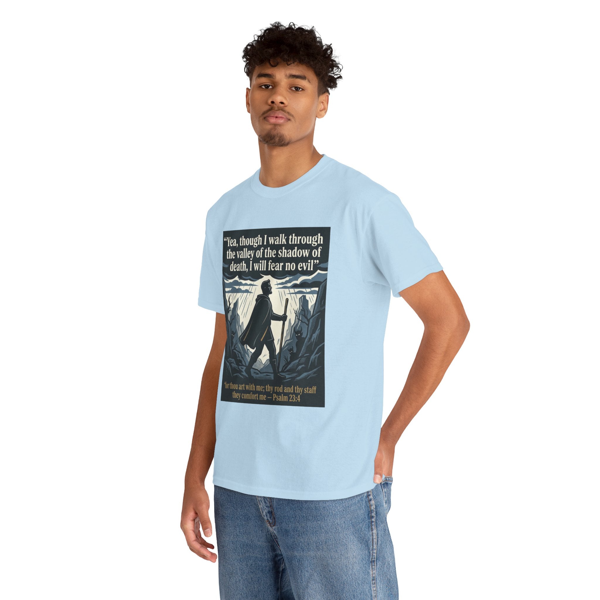 Psalm 23 'I Will Fear No Evil' Scripture Graphic - Unisex Heavy Cotton Tee