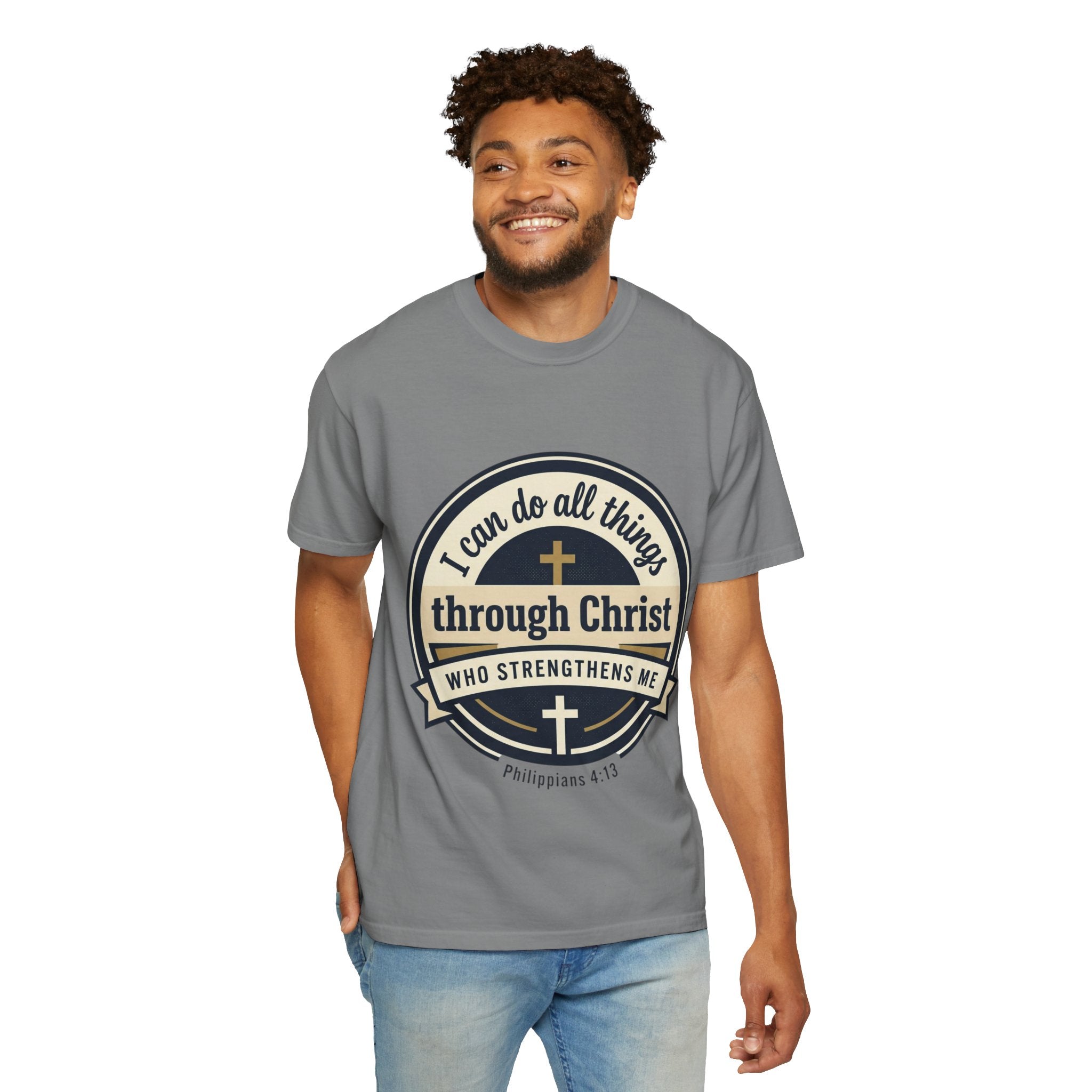 Unisex Garment-Dyed T-shirt | Philippians 4:13 Scripture Graphic