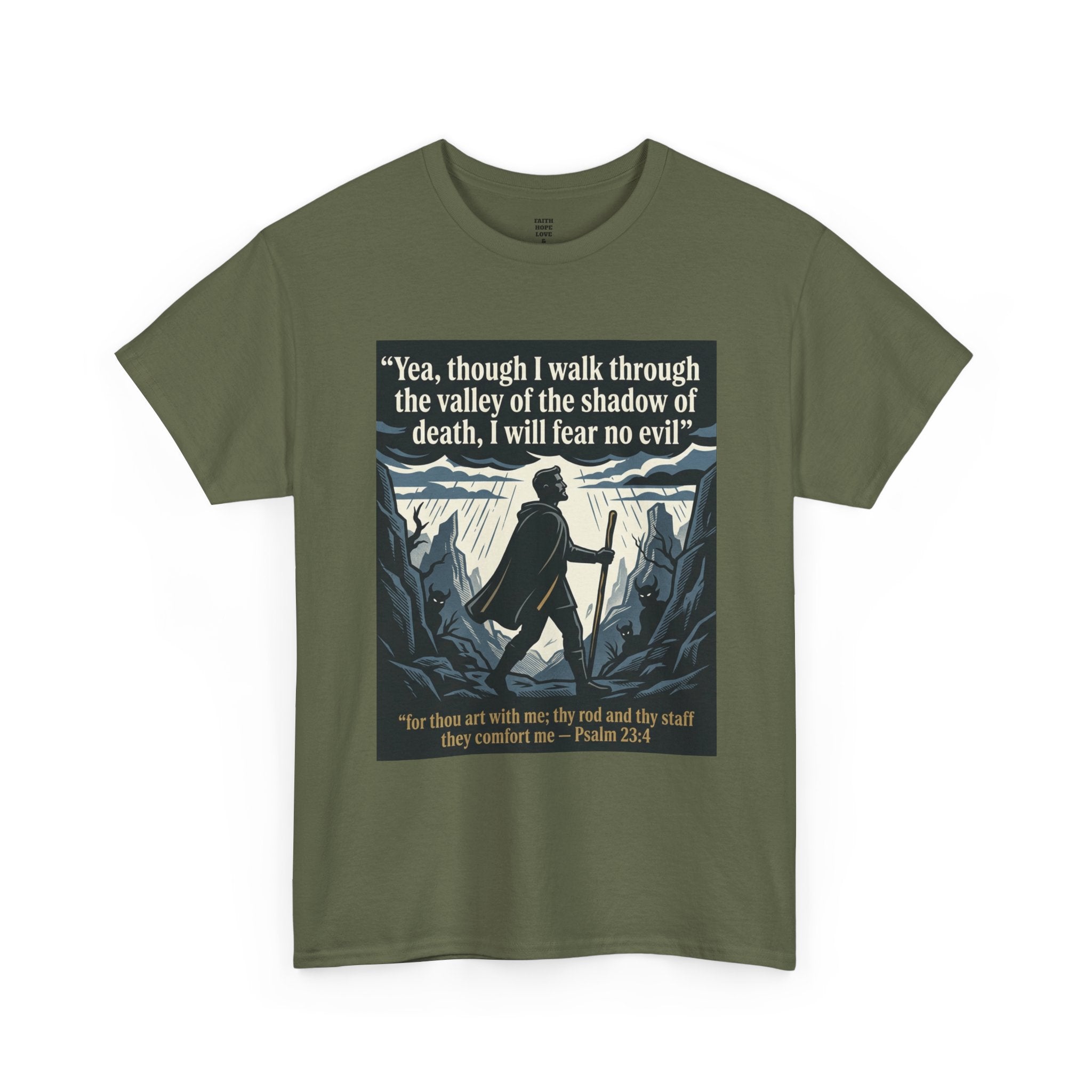 Psalm 23 'I Will Fear No Evil' Scripture Graphic - Unisex Heavy Cotton Tee