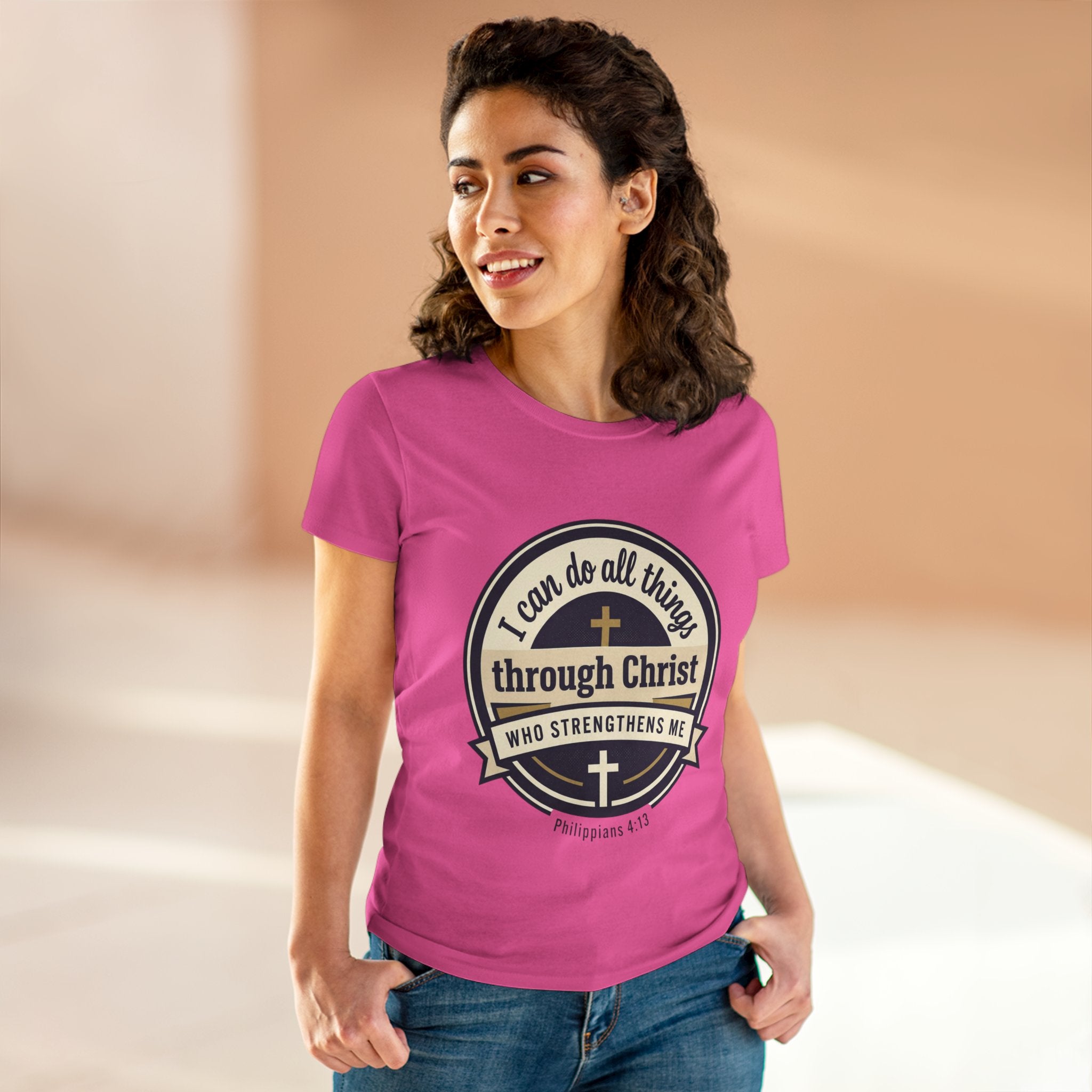 "I Can Do All Things Through Christ" Philippians 4:13 — Women's Midweight Cotton Tee