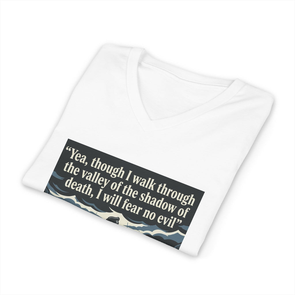 "Yea, though I walk... I will fear no evil" - Unisex Jersey Sleeve V-Neck Tee