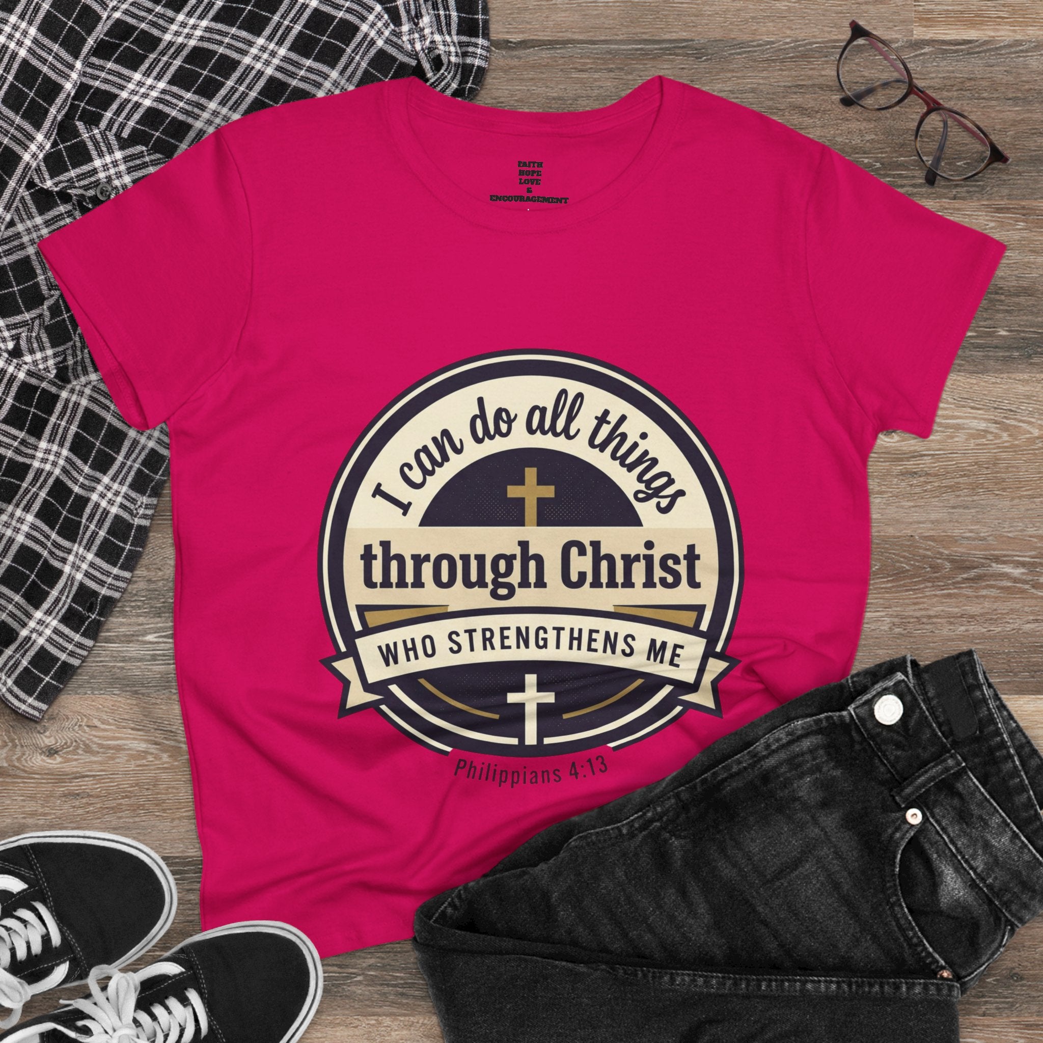"I Can Do All Things Through Christ" Philippians 4:13 — Women's Midweight Cotton Tee
