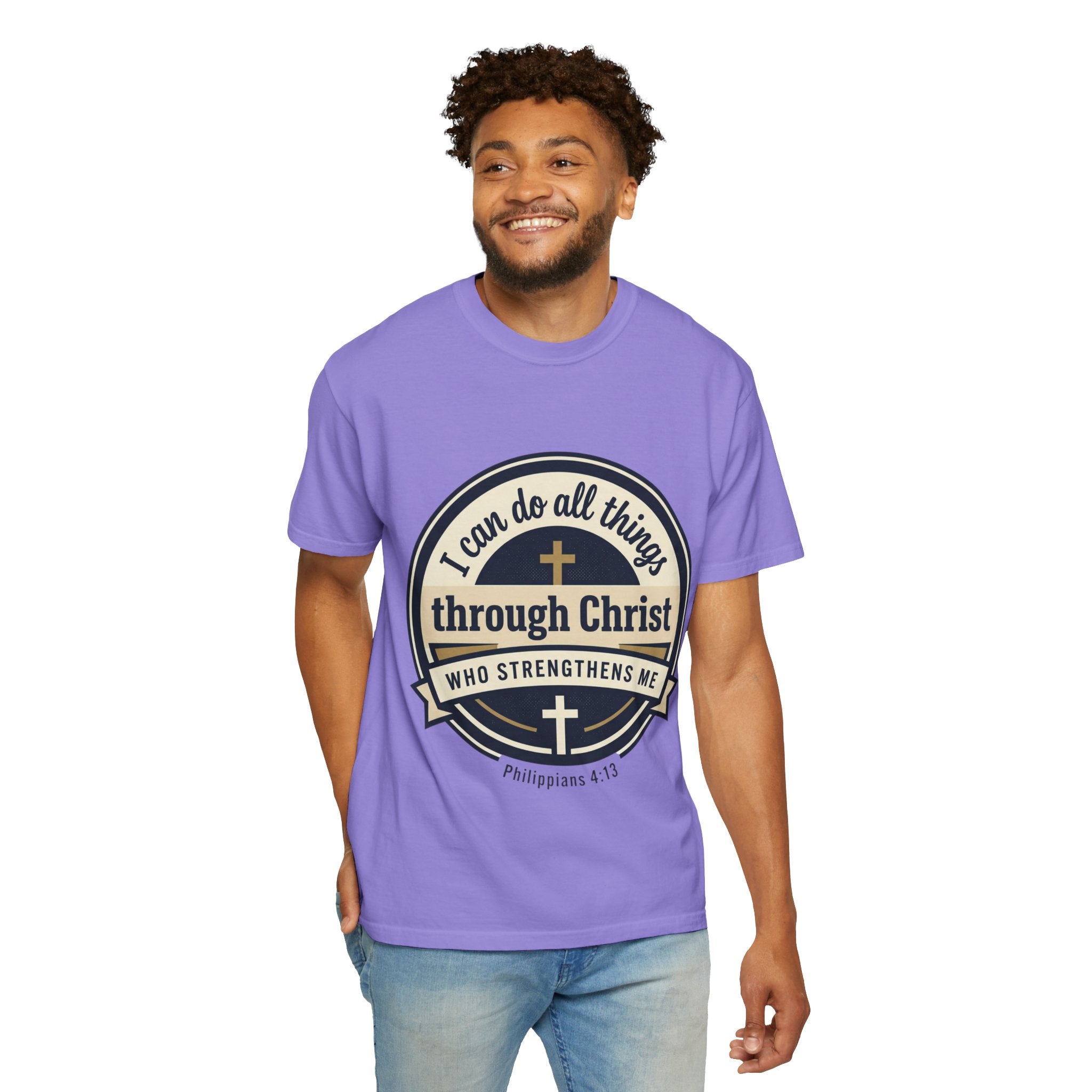 Unisex Garment-Dyed T-shirt | Philippians 4:13 Scripture Graphic