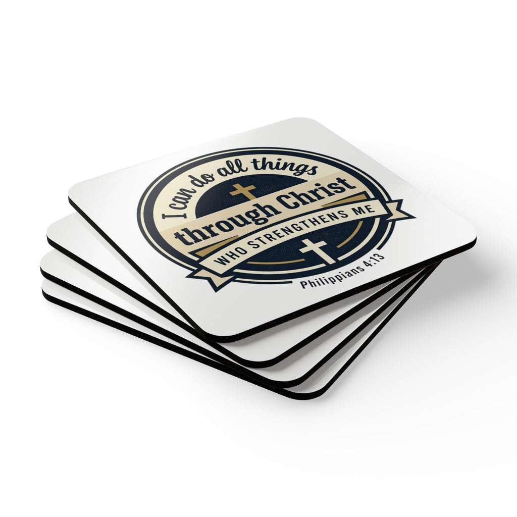 Philippians 4:13 Verse Graphic — Corkwood Coaster Set (4pc)