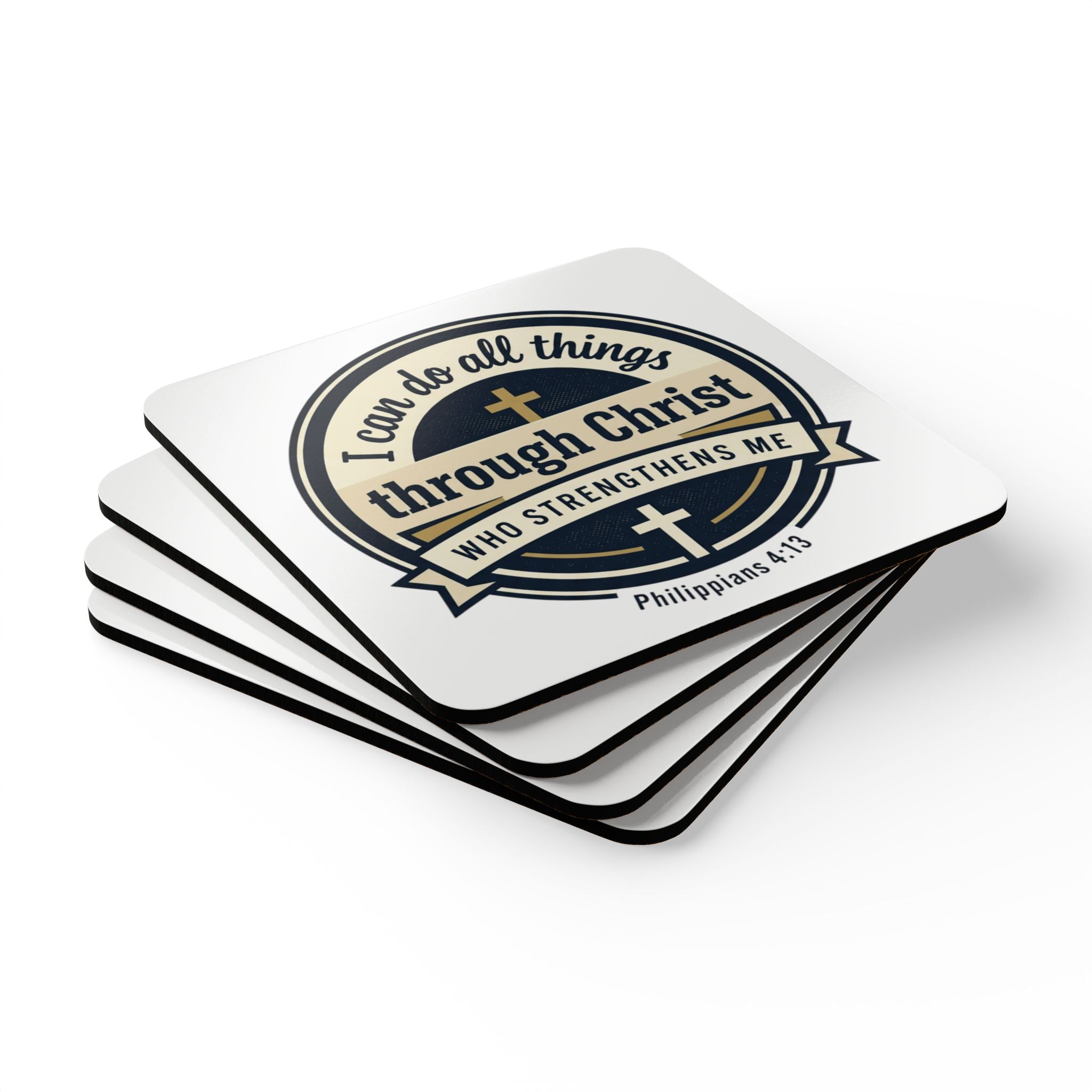 Philippians 4:13 Verse Graphic — Corkwood Coaster Set (4pc)