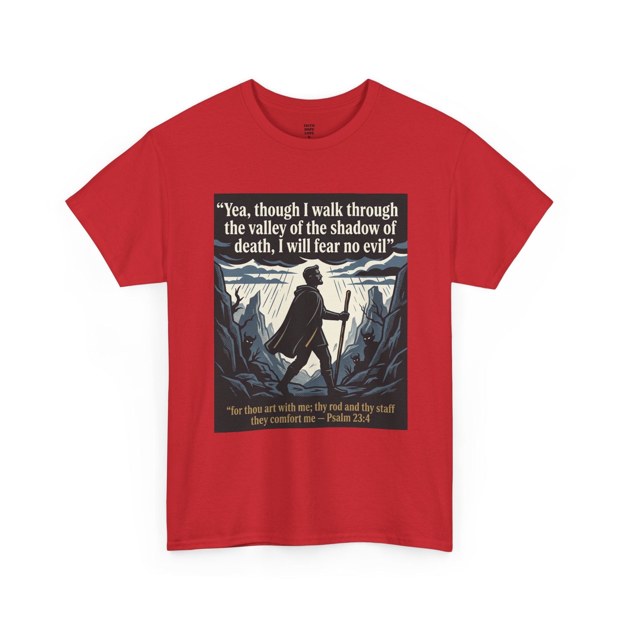 Psalm 23 'I Will Fear No Evil' Scripture Graphic - Unisex Heavy Cotton Tee