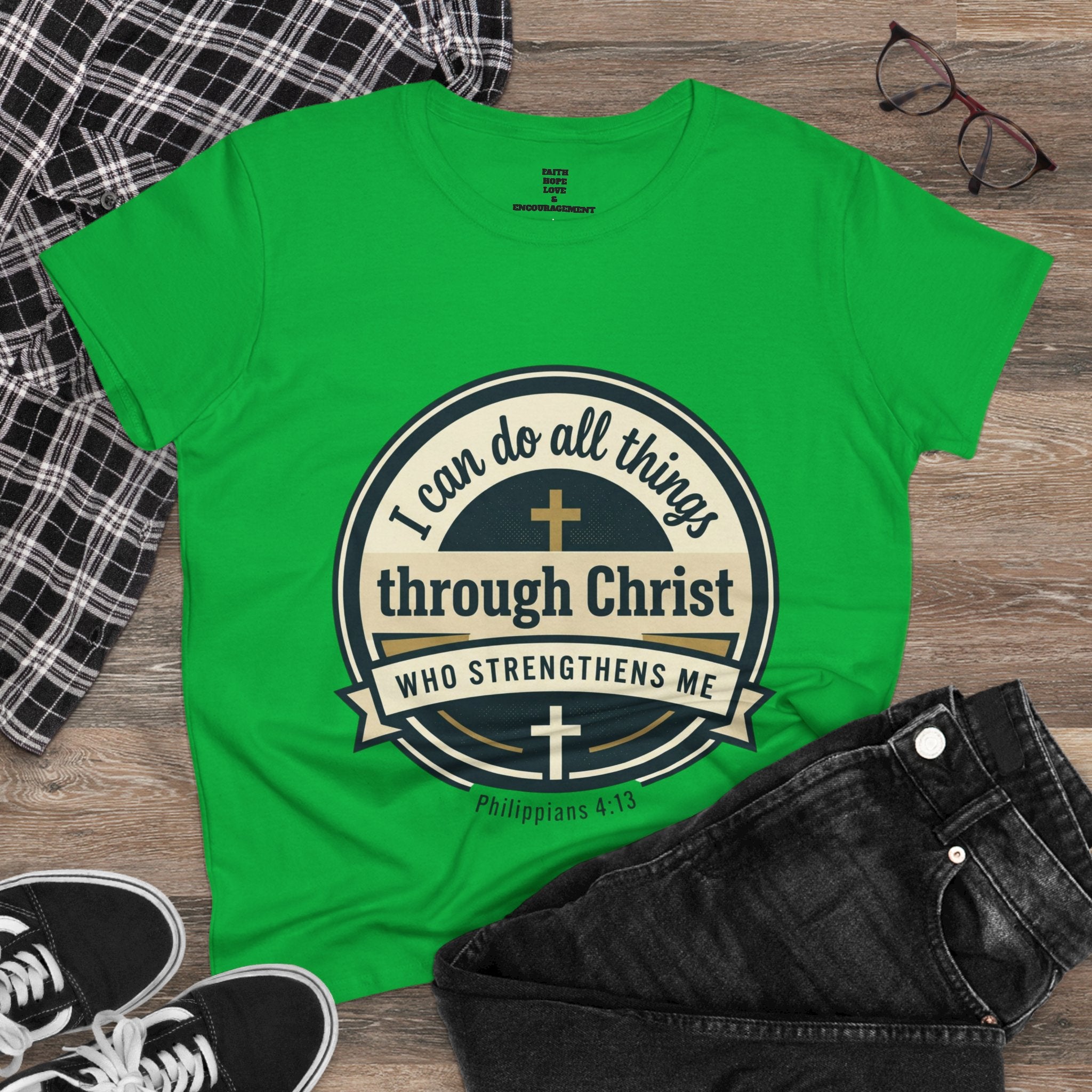 "I Can Do All Things Through Christ" Philippians 4:13 — Women's Midweight Cotton Tee