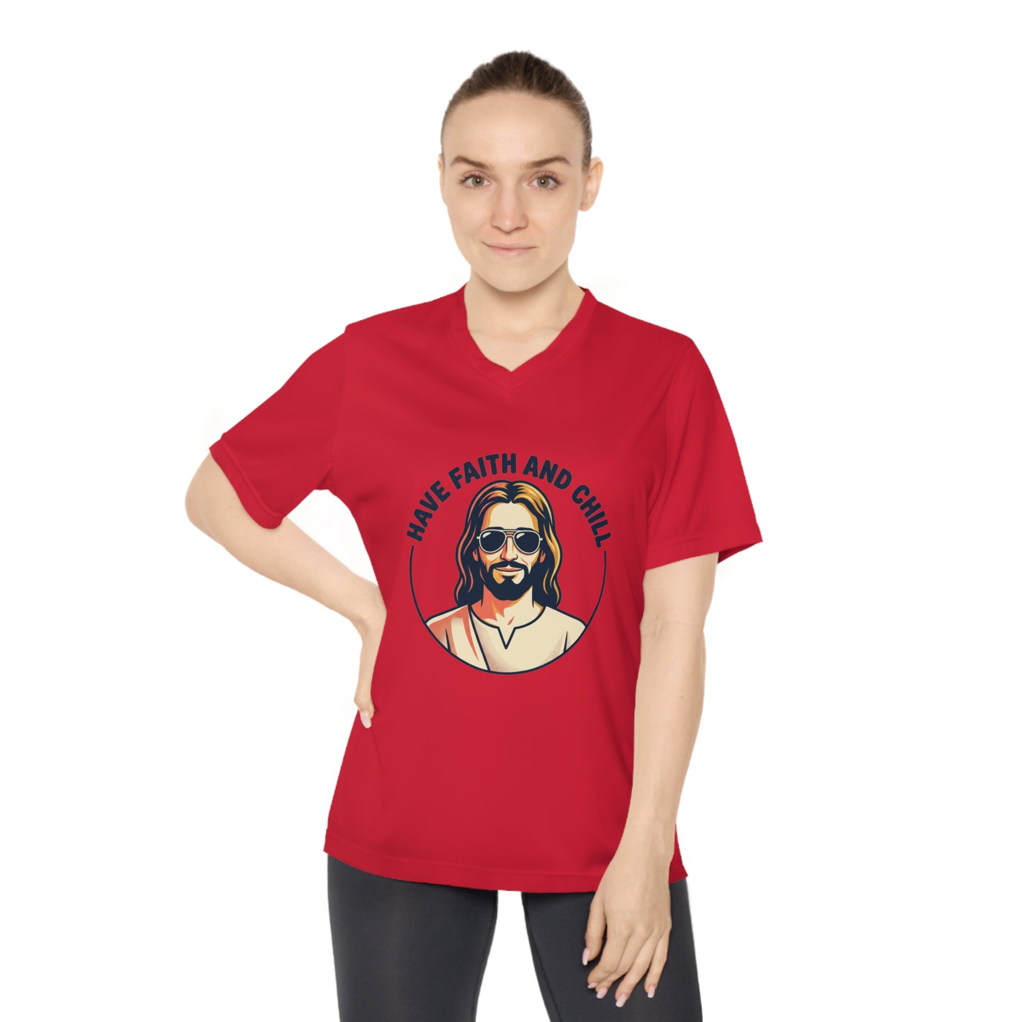 Have Faith and Chill - Women's Performance V-Neck T-Shirt