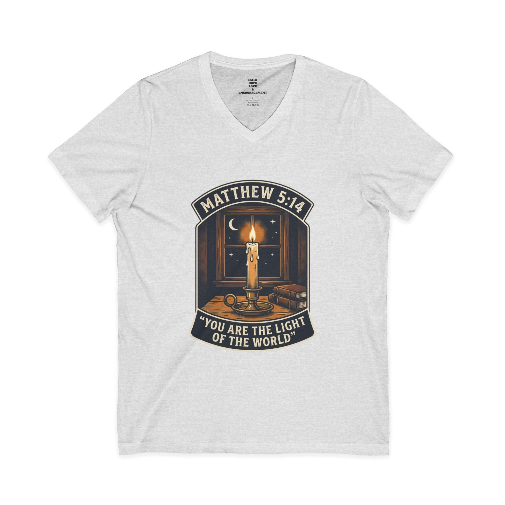 “You Are the Light of the World” Inspirational Christian Shirt — Unisex Jersey Short Sleeve V-Neck Tee