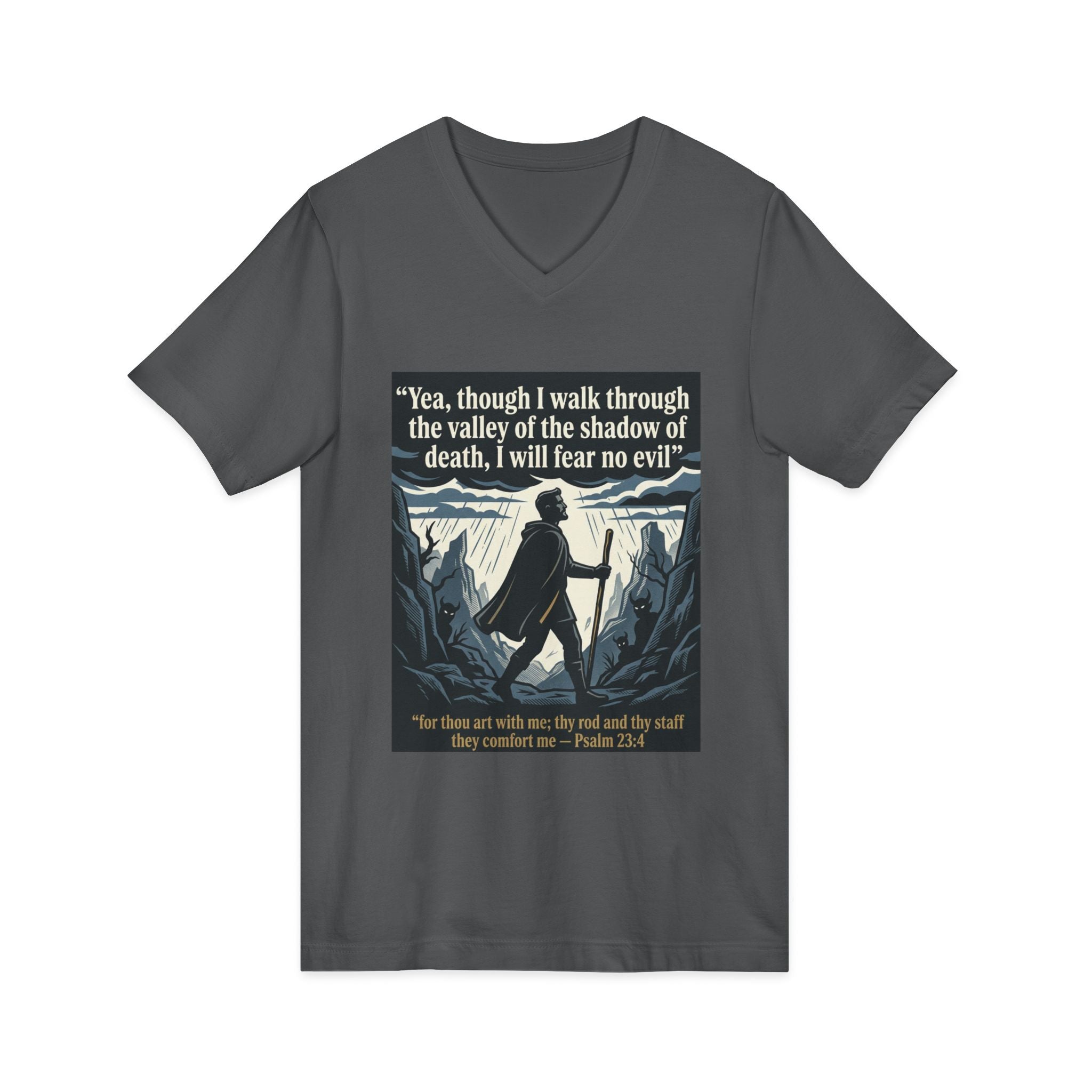 "Yea, though I walk... I will fear no evil" - Unisex Jersey Sleeve V-Neck Tee