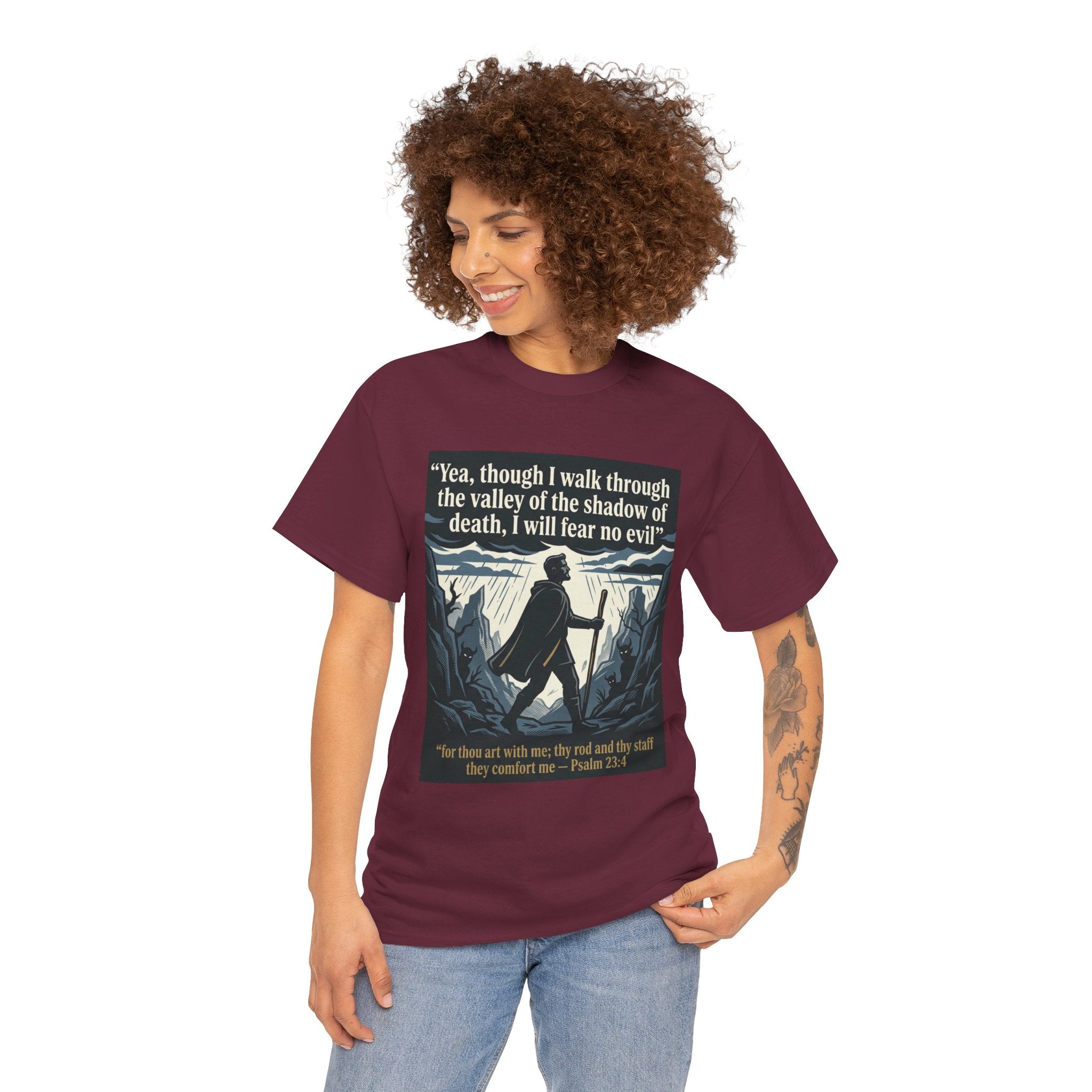 Psalm 23 'I Will Fear No Evil' Scripture Graphic - Unisex Heavy Cotton Tee