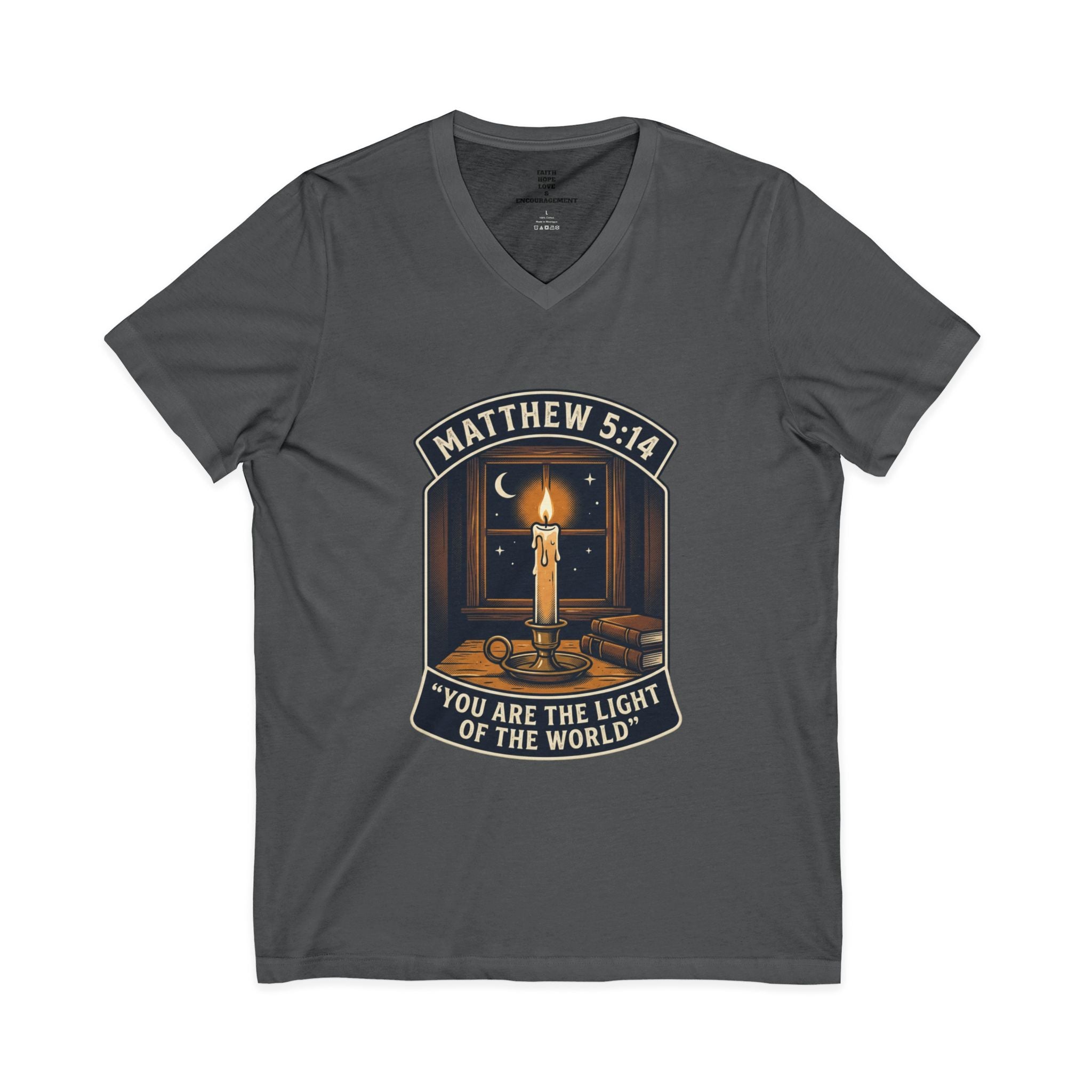 “You Are the Light of the World” Inspirational Christian Shirt — Unisex Jersey Short Sleeve V-Neck Tee