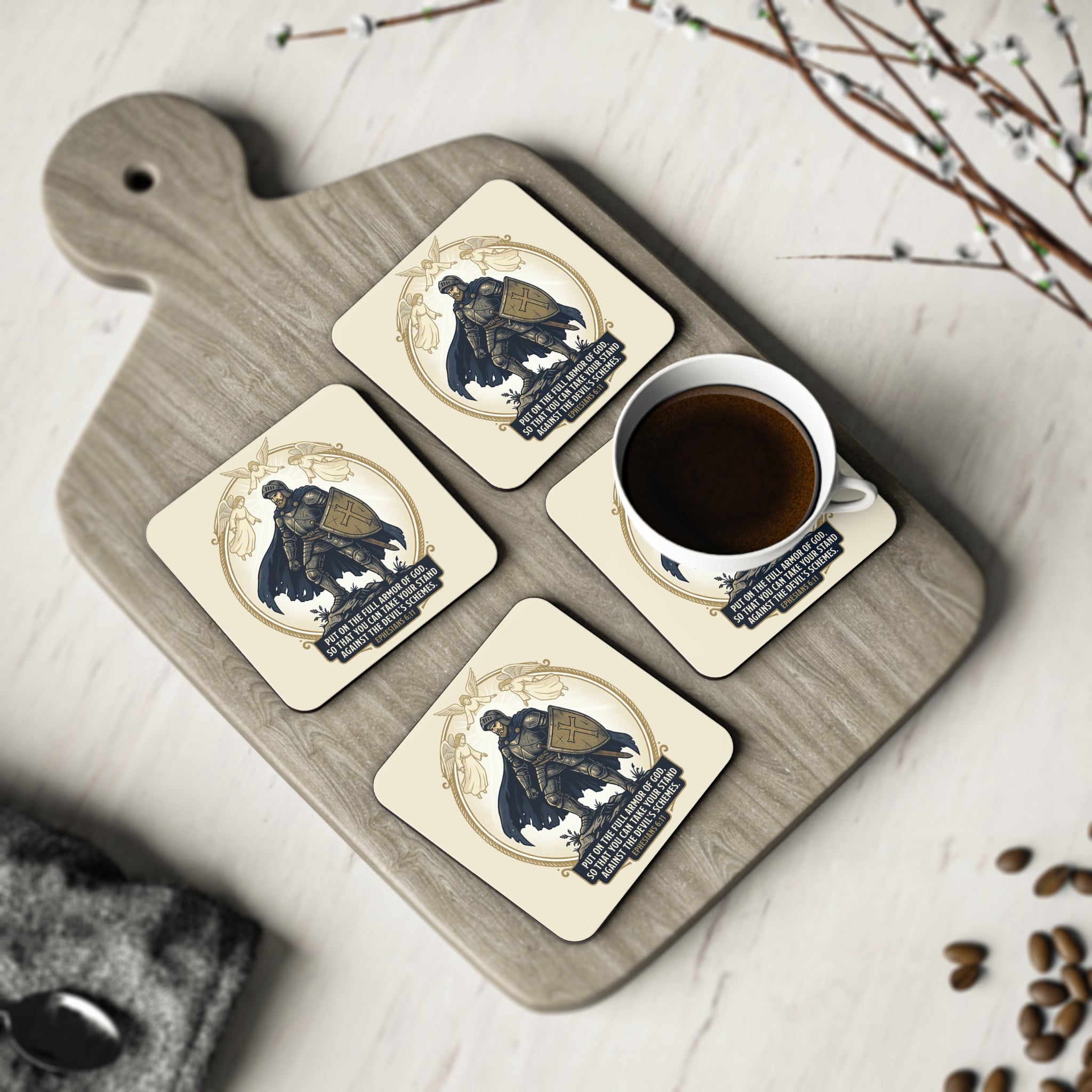 'Full Armor of God' Scripture Drink Coaster (1pc/4pc)
