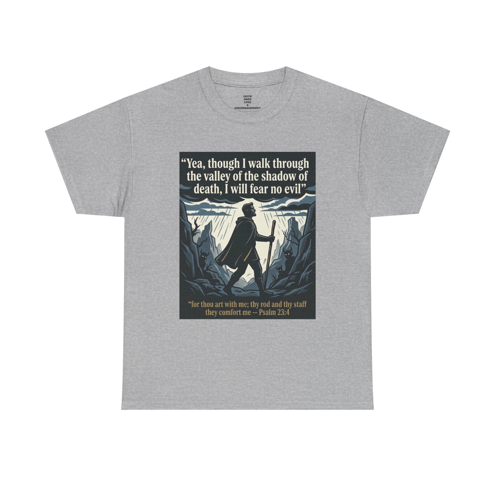 Psalm 23 'I Will Fear No Evil' Scripture Graphic - Unisex Heavy Cotton Tee