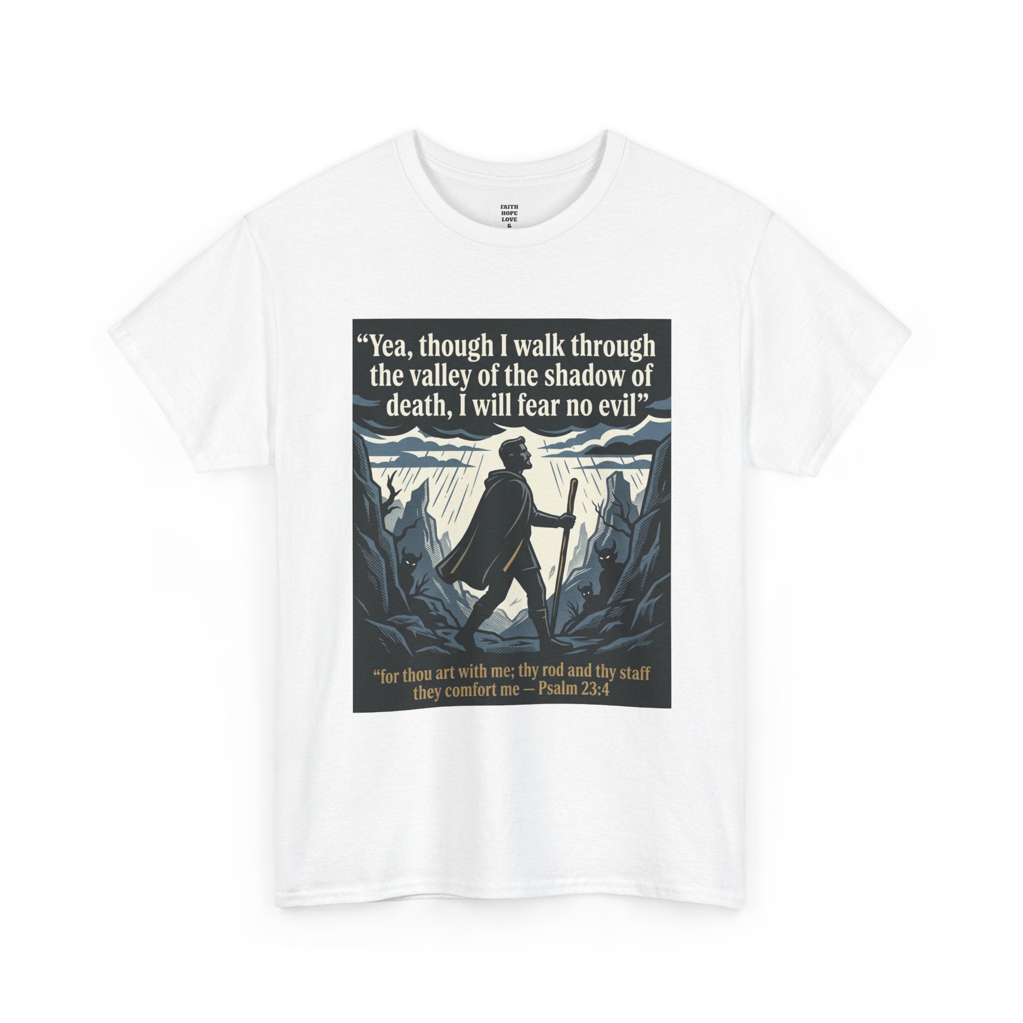 Psalm 23 'I Will Fear No Evil' Scripture Graphic - Unisex Heavy Cotton Tee