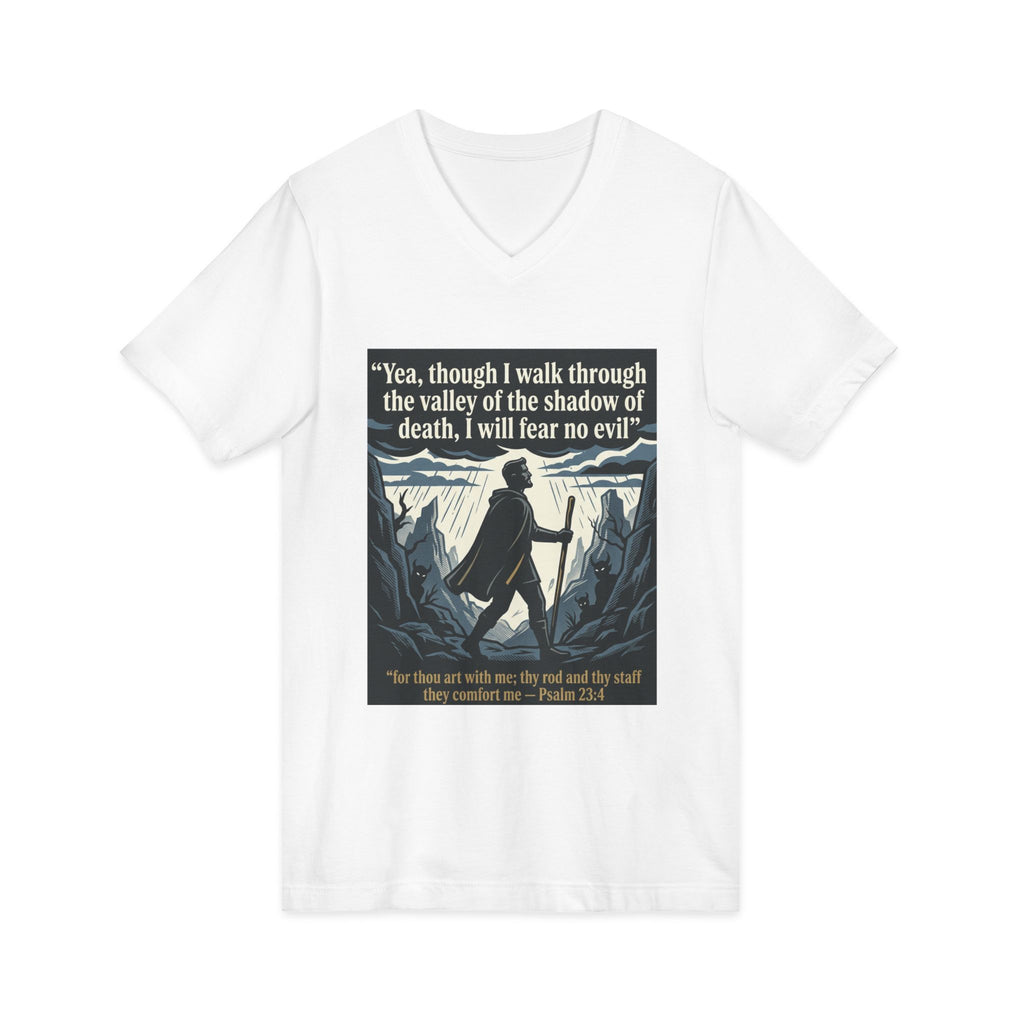 "Yea, though I walk... I will fear no evil" - Unisex Jersey Sleeve V-Neck Tee