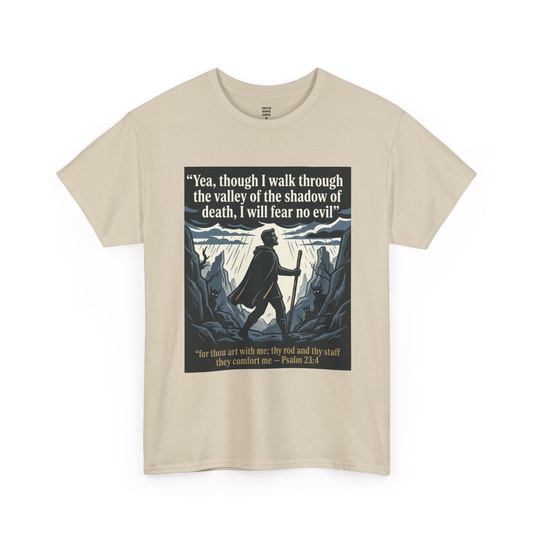 Psalm 23 'I Will Fear No Evil' Scripture Graphic - Unisex Heavy Cotton Tee