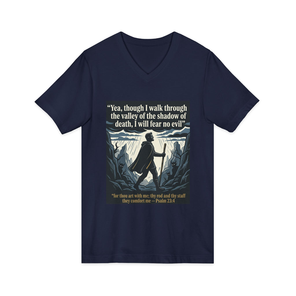 "Yea, though I walk... I will fear no evil" - Unisex Jersey Sleeve V-Neck Tee