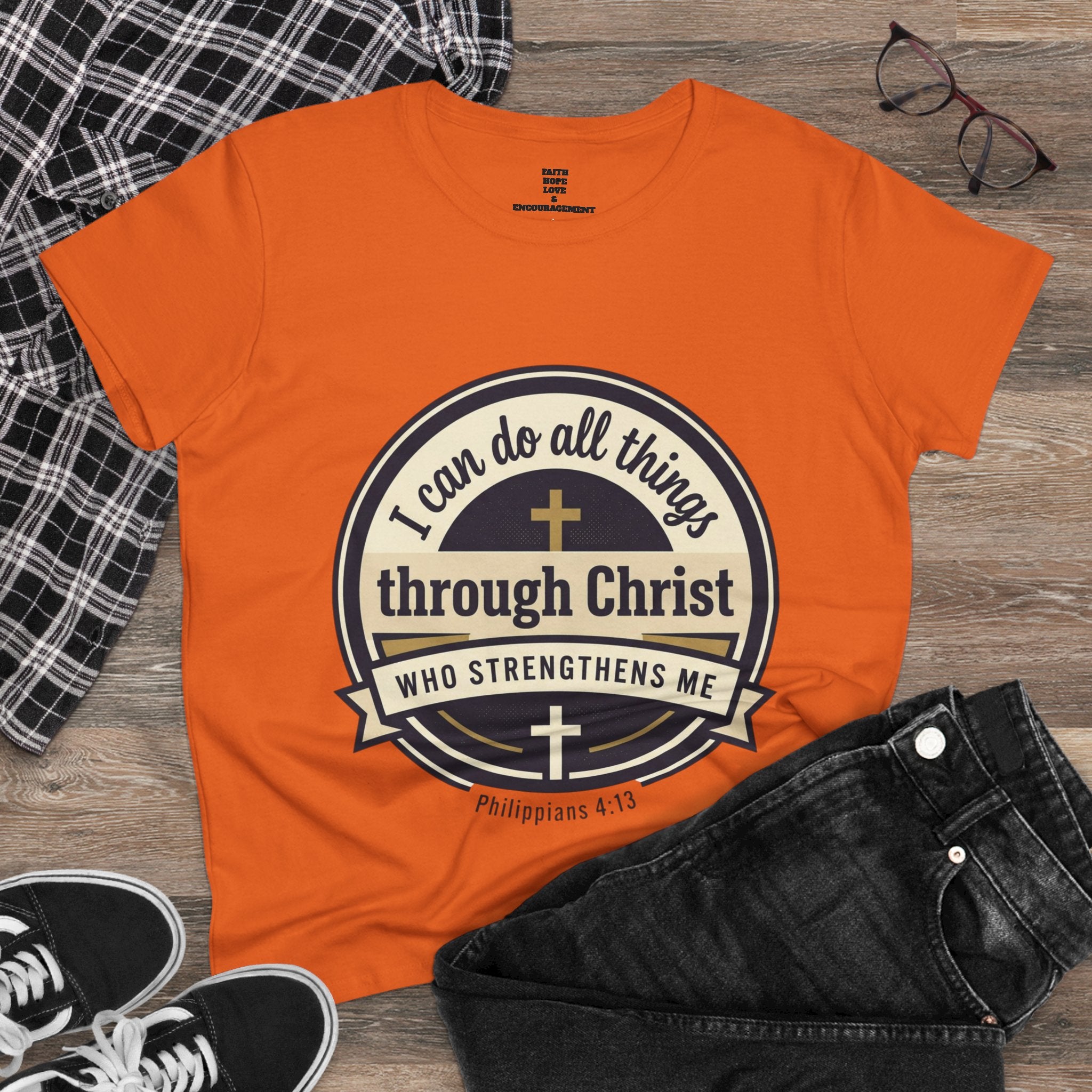 "I Can Do All Things Through Christ" Philippians 4:13 — Women's Midweight Cotton Tee